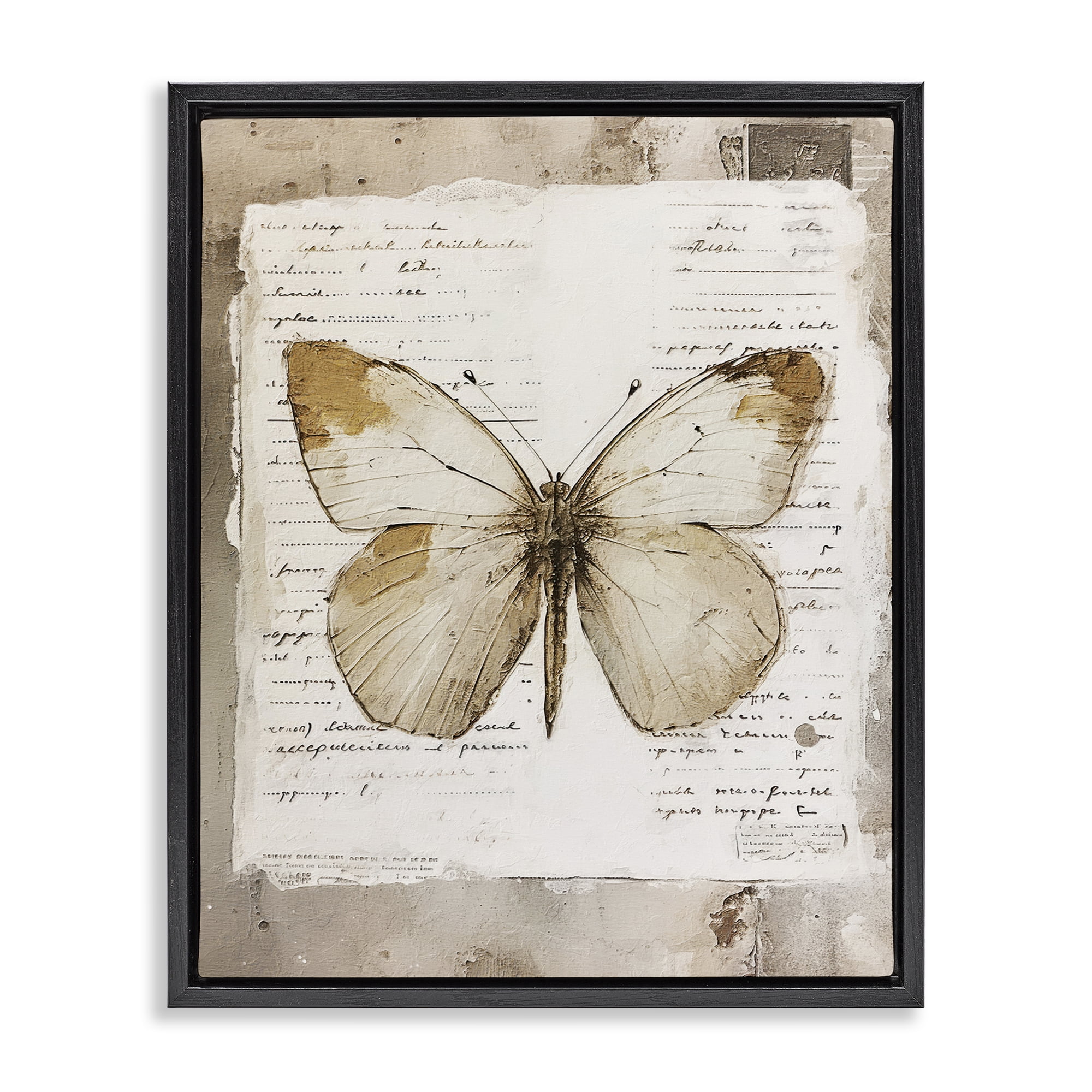 Stupell Industries Rustic Butterfly Collage Animals Painting Black Floater Framed Canvas Art Print Wall Art, 25 x 31