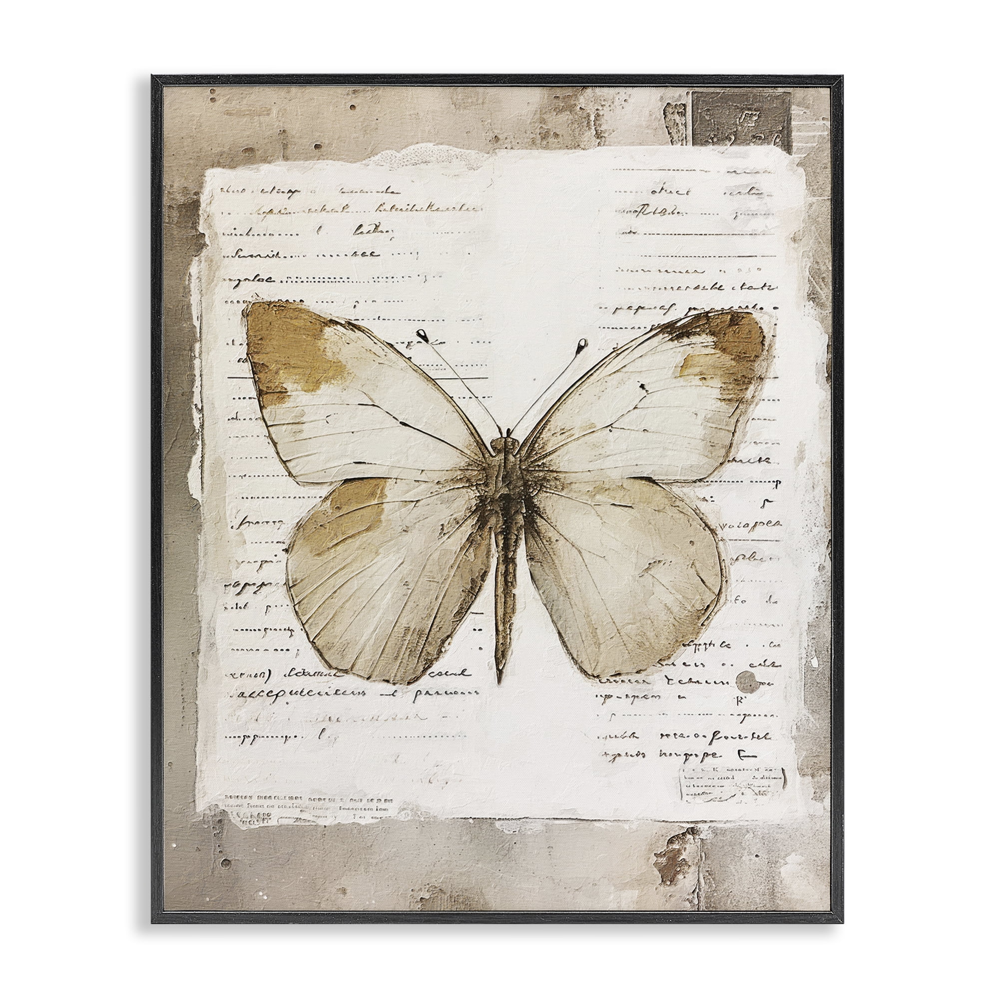 Stupell Industries Rustic Butterfly Collage Animals Painting Black Framed Art Print Wall Art, 11 x 14