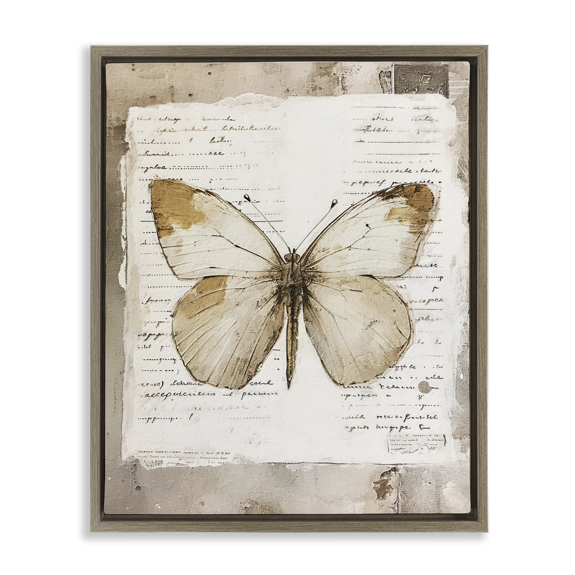 Stupell Industries Rustic Butterfly Collage Animals Painting Brown Floater Framed Canvas Art Print Wall Art, 17 x 21