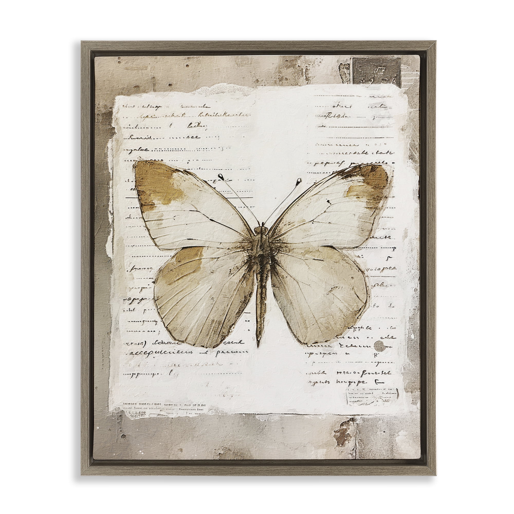 Stupell Industries Rustic Butterfly Collage Animals Painting Brown Floater Framed Canvas Art Print Wall Art, 25 x 31