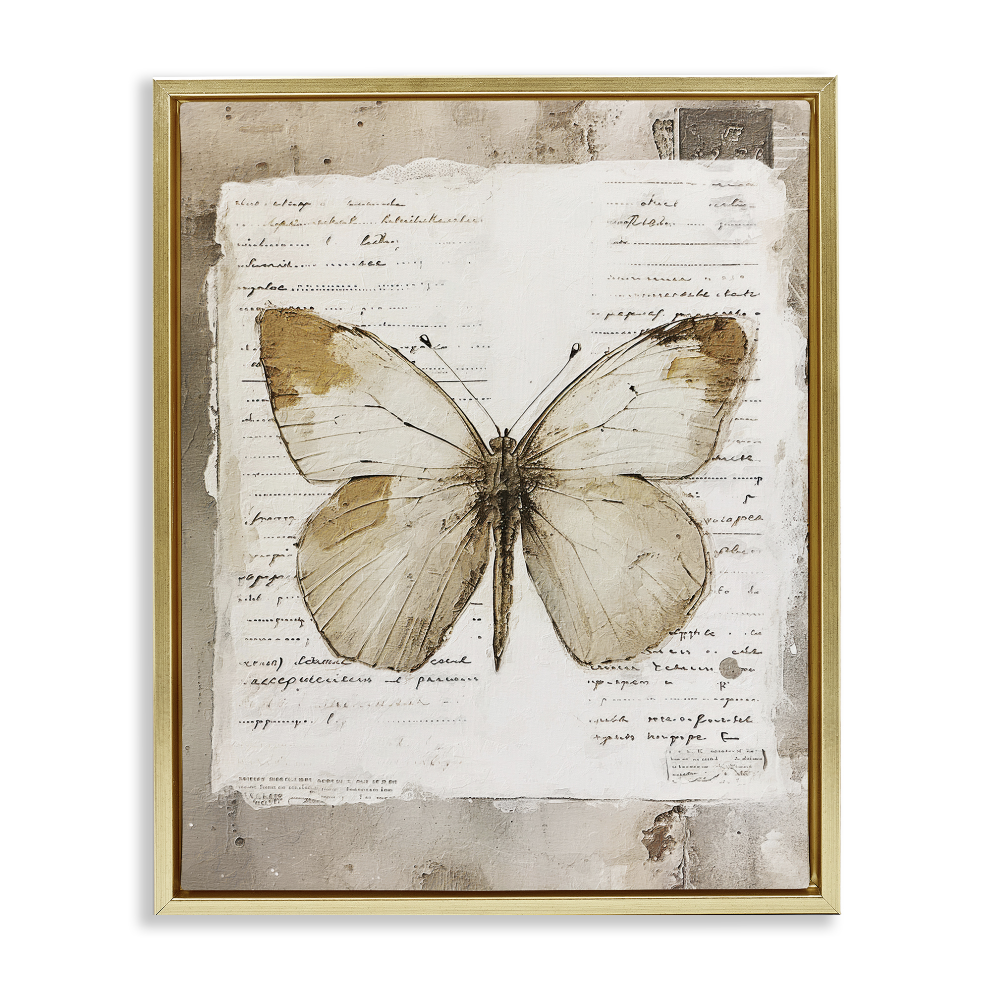 Stupell Industries Rustic Butterfly Collage Animals Painting Gold Floater Framed Canvas Art Print Wall Art, 25 x 31