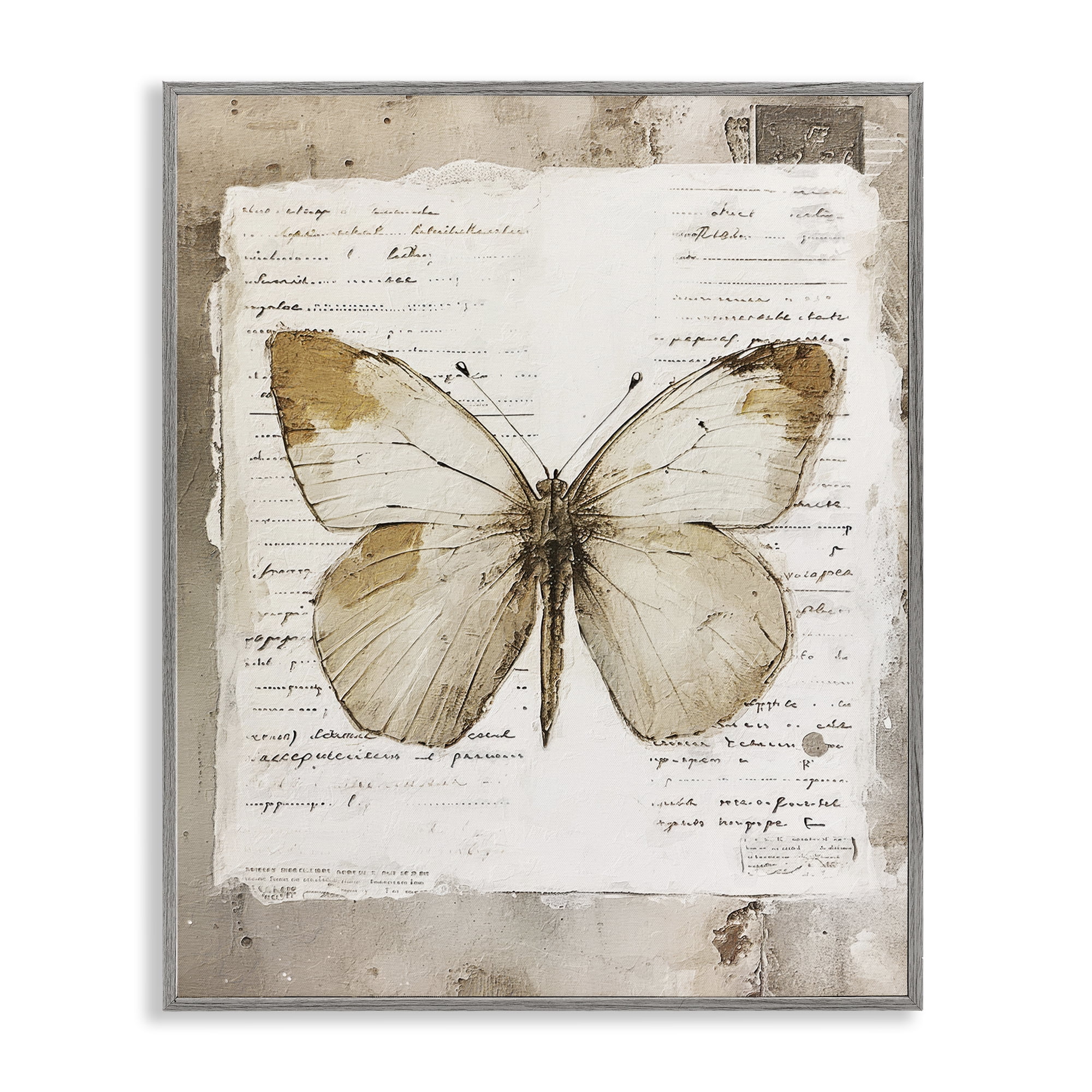 Stupell Industries Rustic Butterfly Collage Animals Painting Gray Framed Art Print Wall Art, 11 x 14