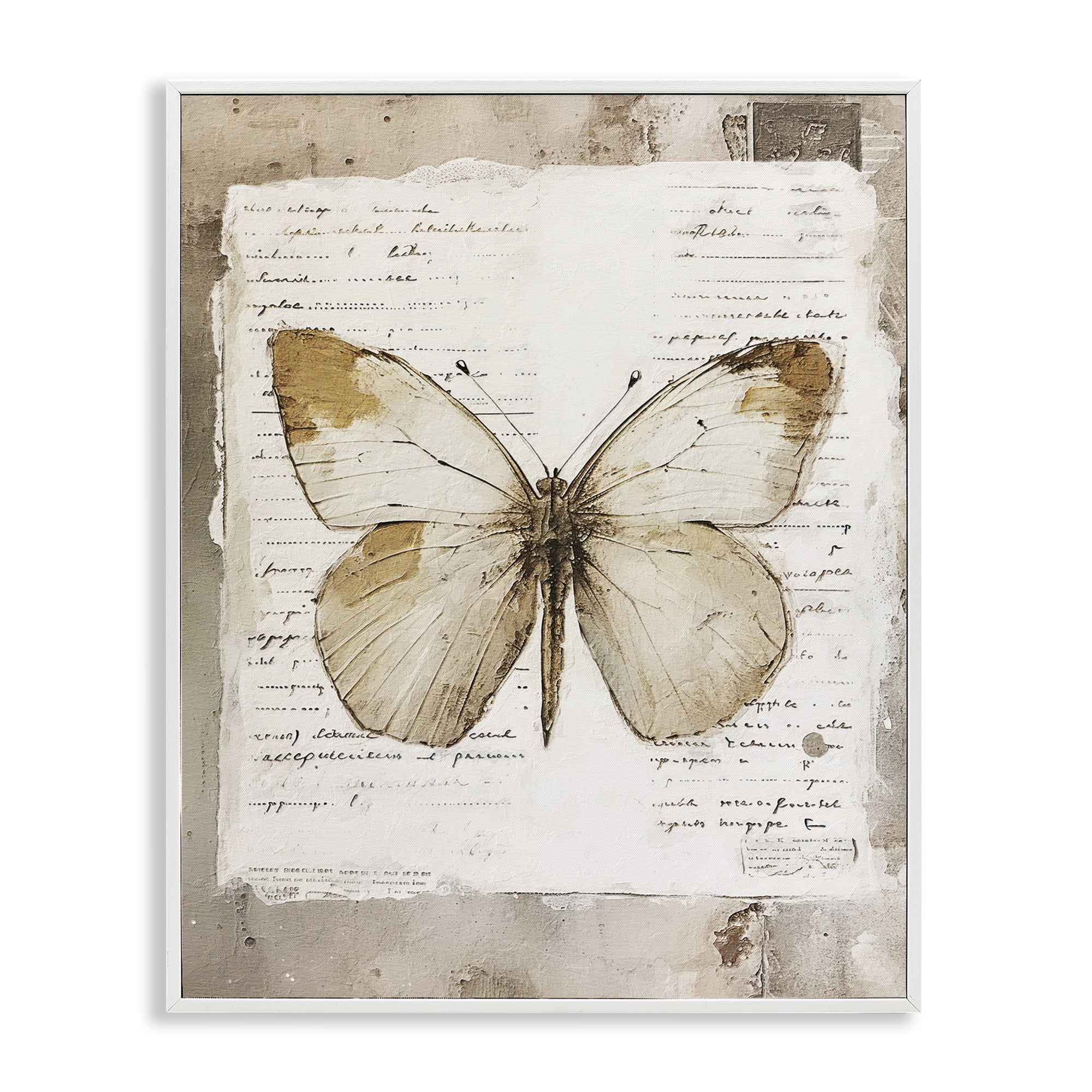 Stupell Industries Rustic Butterfly Collage Animals Painting White Framed Art Print Wall Art, 16 x 20