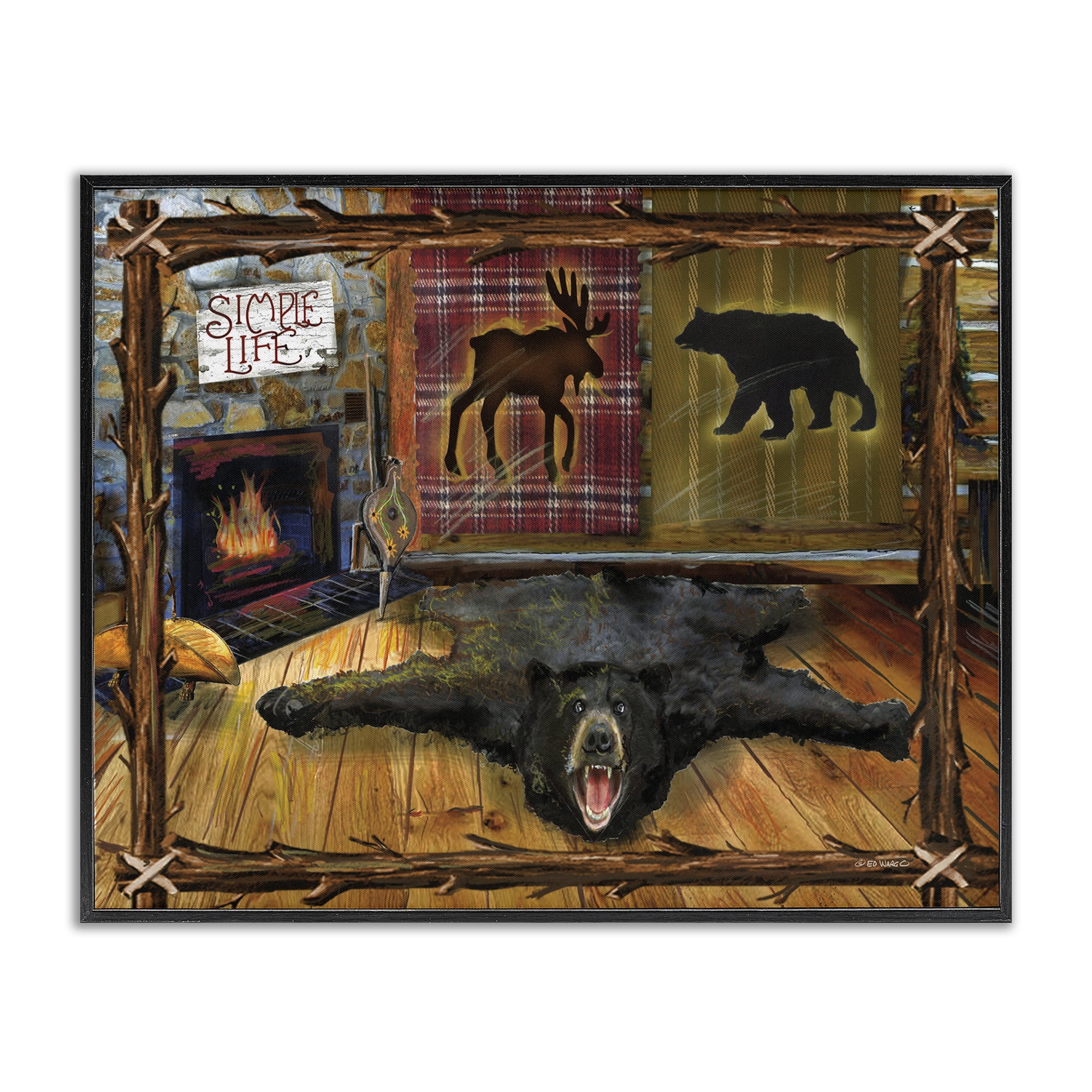 Stupell Industries Rustic Cabin Interior Animals & Insects Painting Black Framed Art Print Wall Art, 30 x 24
