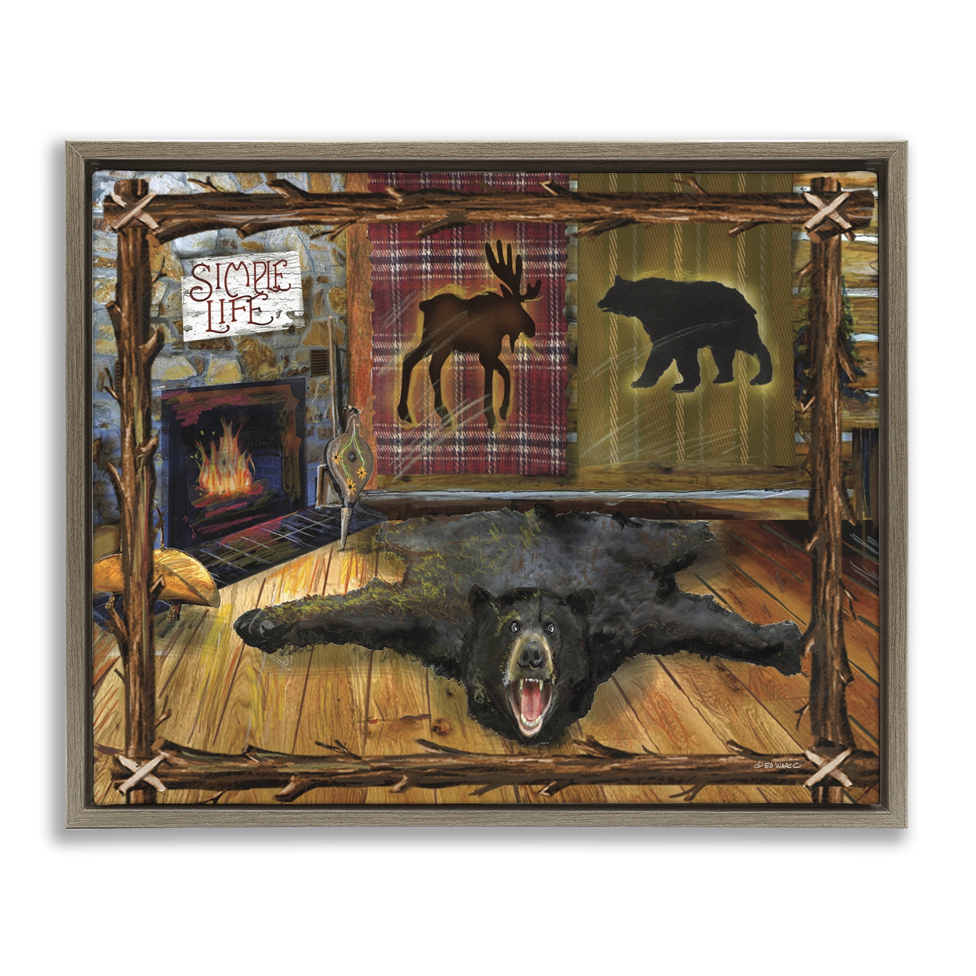Stupell Industries Rustic Cabin Interior Animals & Insects Painting Brown Floater Framed Art Print Wall Art, 31 x 25