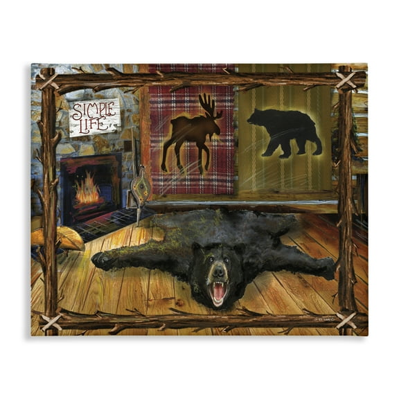 Stupell Industries Rustic Cabin Interior Animals & Insects Painting Gallery Wrapped Canvas Art Print Wall Art, 20 x 16