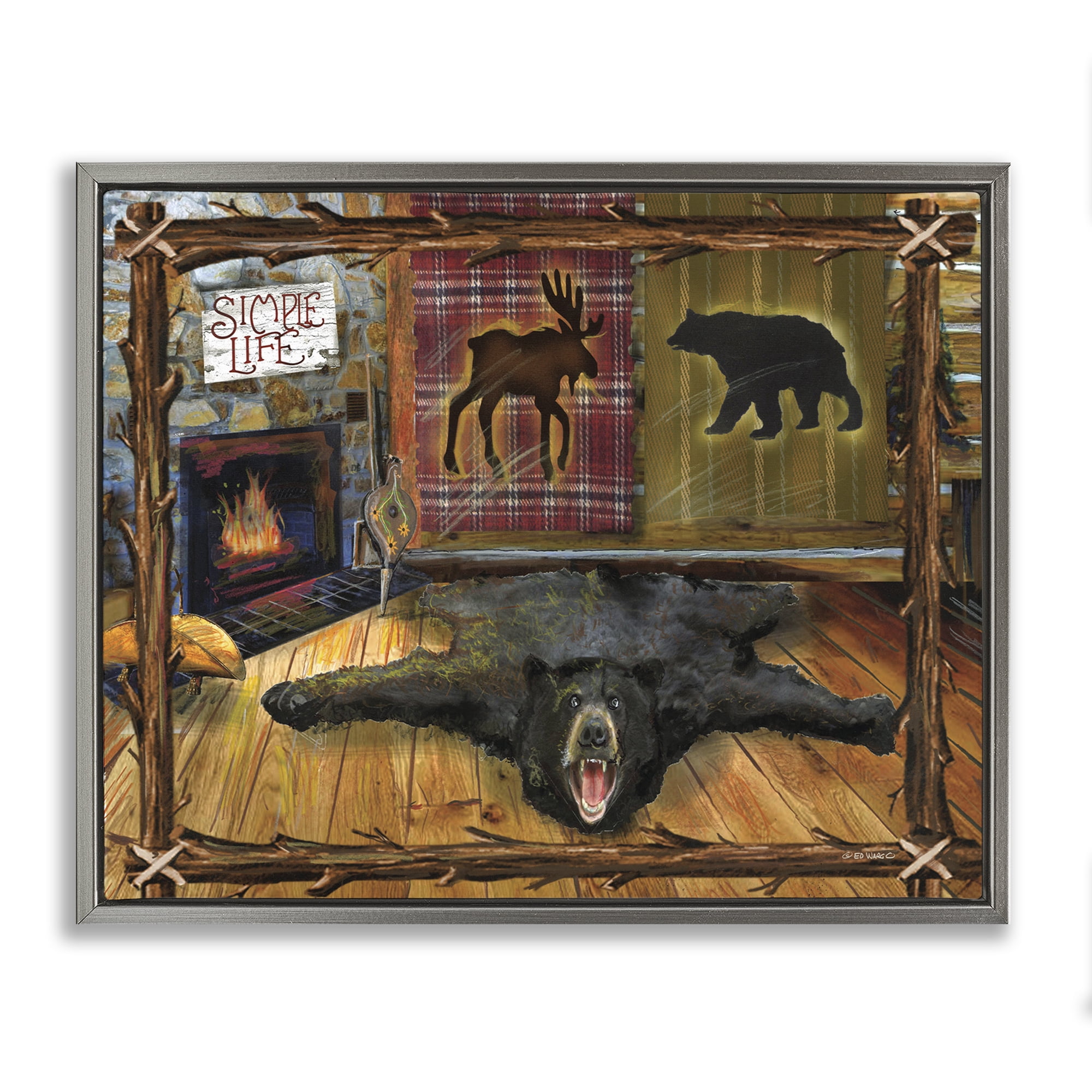 Stupell Industries Rustic Cabin Interior Animals & Insects Painting Gray Floater Framed Art Print Wall Art, 31 x 25