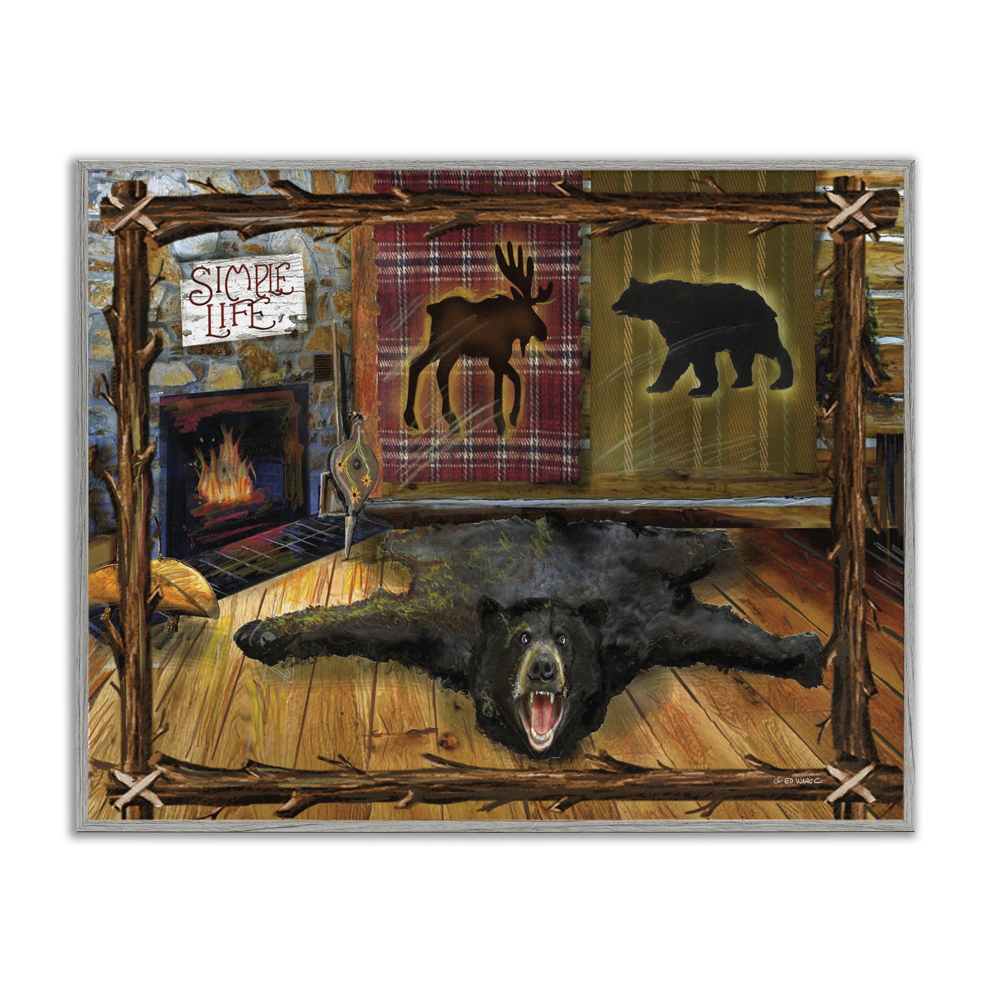 Stupell Industries Rustic Cabin Interior Animals & Insects Painting Gray Framed Art Print Wall Art, 20 x 16