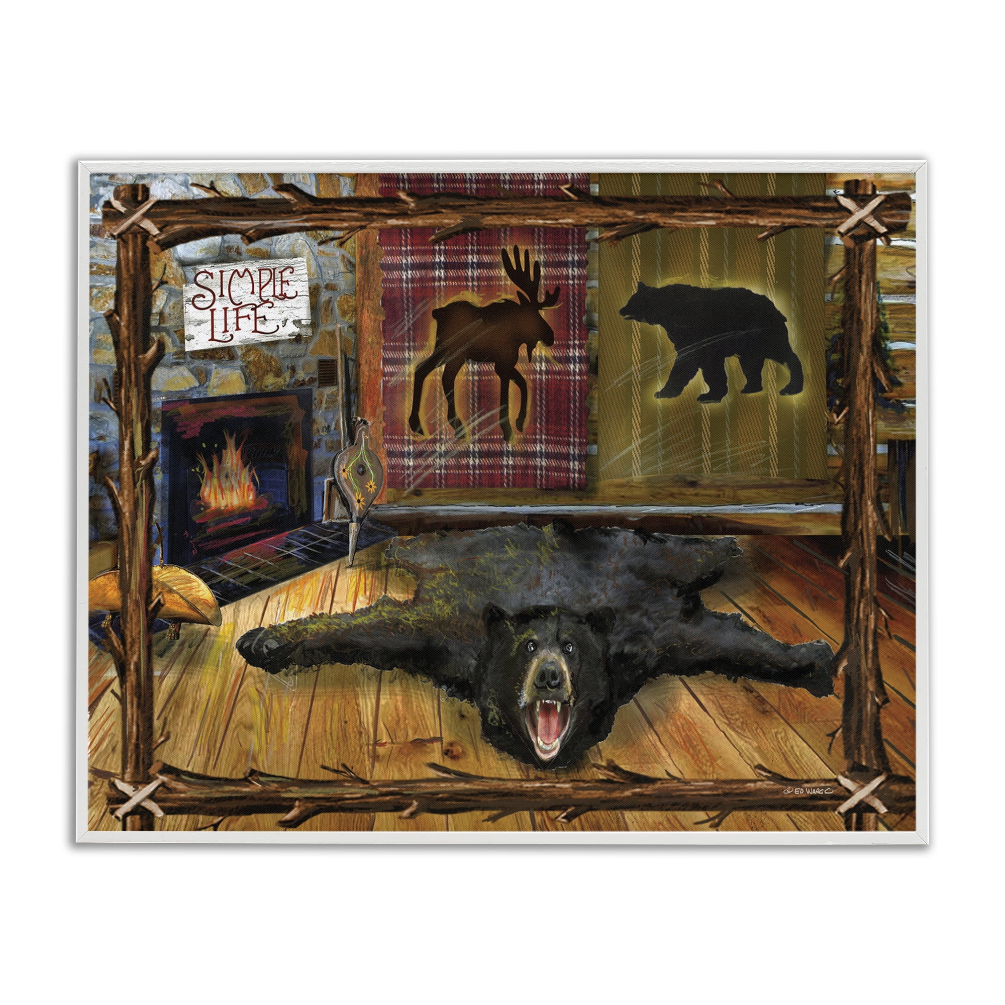 Stupell Industries Rustic Cabin Interior Animals & Insects Painting White Framed Art Print Wall Art, 20 x 16
