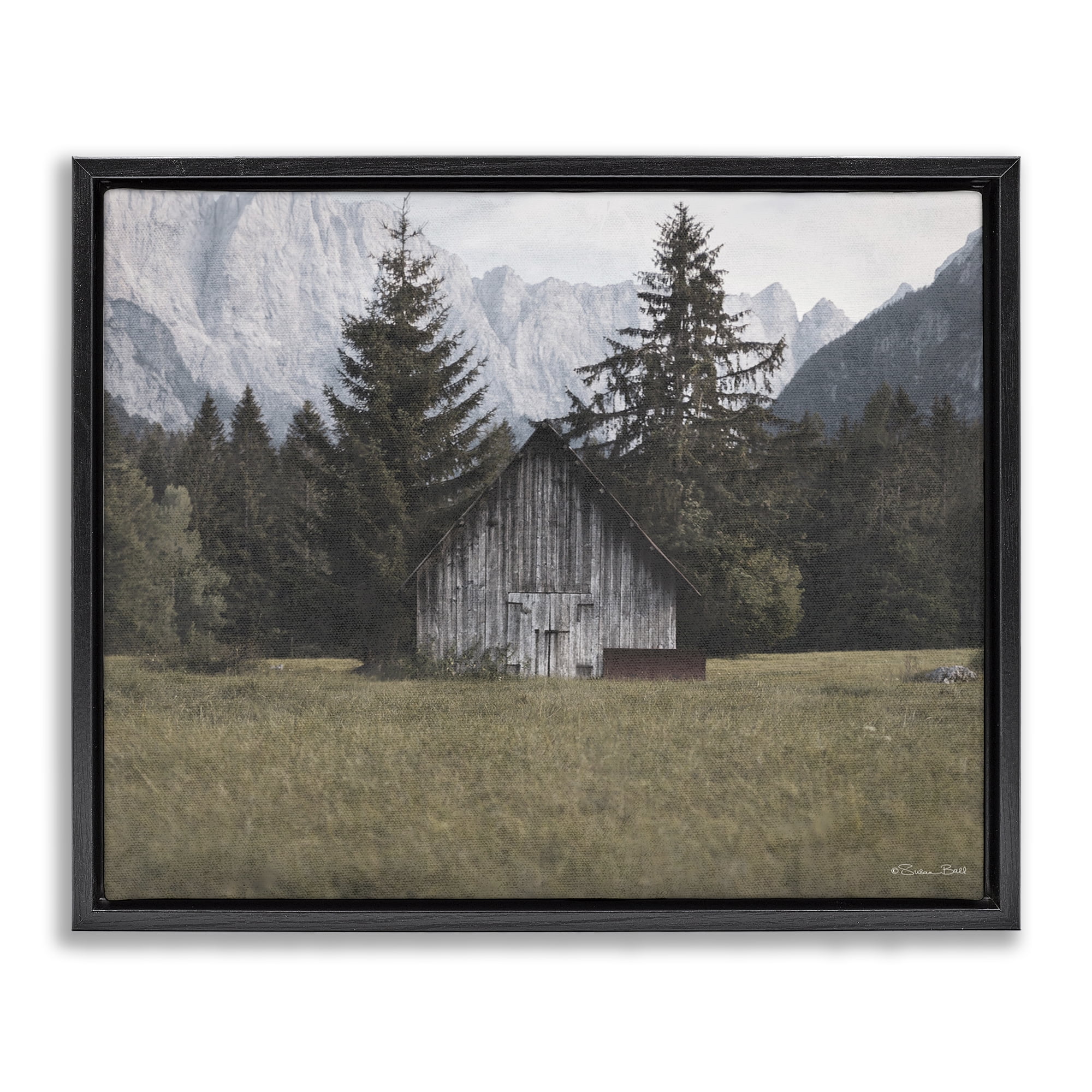 Stupell Industries Rustic Cabin Landscape Landscape Painting Black Floater Framed Art Print Wall Art, 31 x 25
