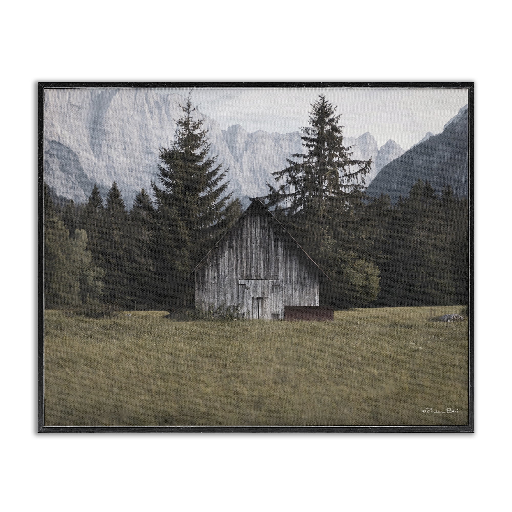 Stupell Industries Rustic Cabin Landscape Landscape Painting Black Framed Art Print Wall Art, 14 x 11