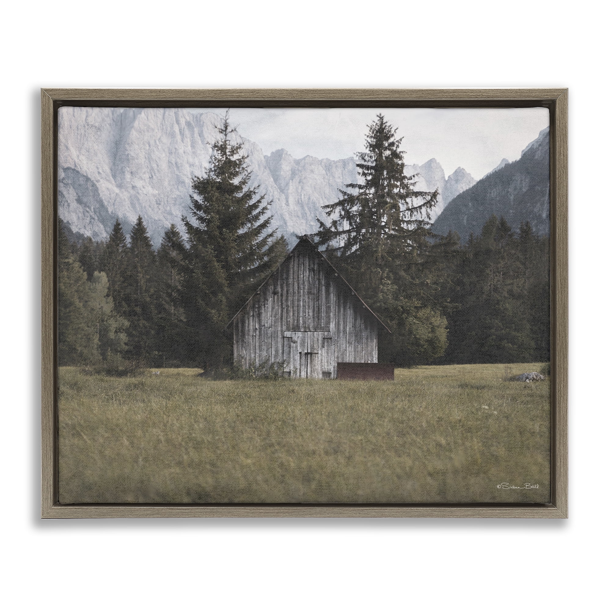 Stupell Industries Rustic Cabin Landscape Landscape Painting Brown Floater Framed Art Print Wall Art, 31 x 25