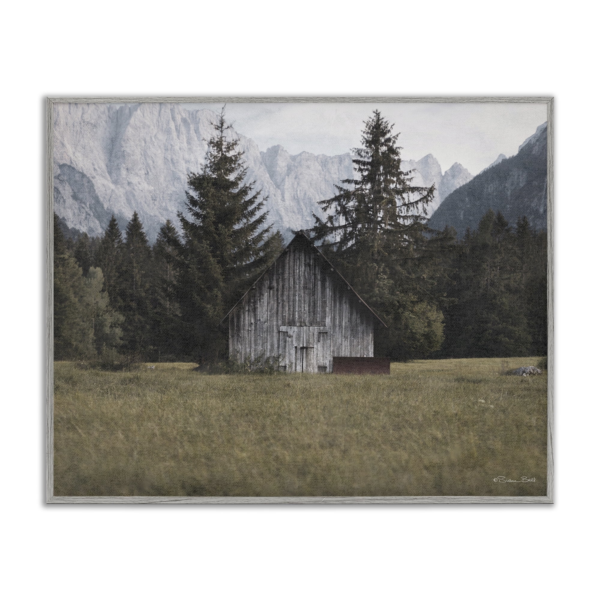 Stupell Industries Rustic Cabin Landscape Landscape Painting Gray Framed Art Print Wall Art, 30 x 24