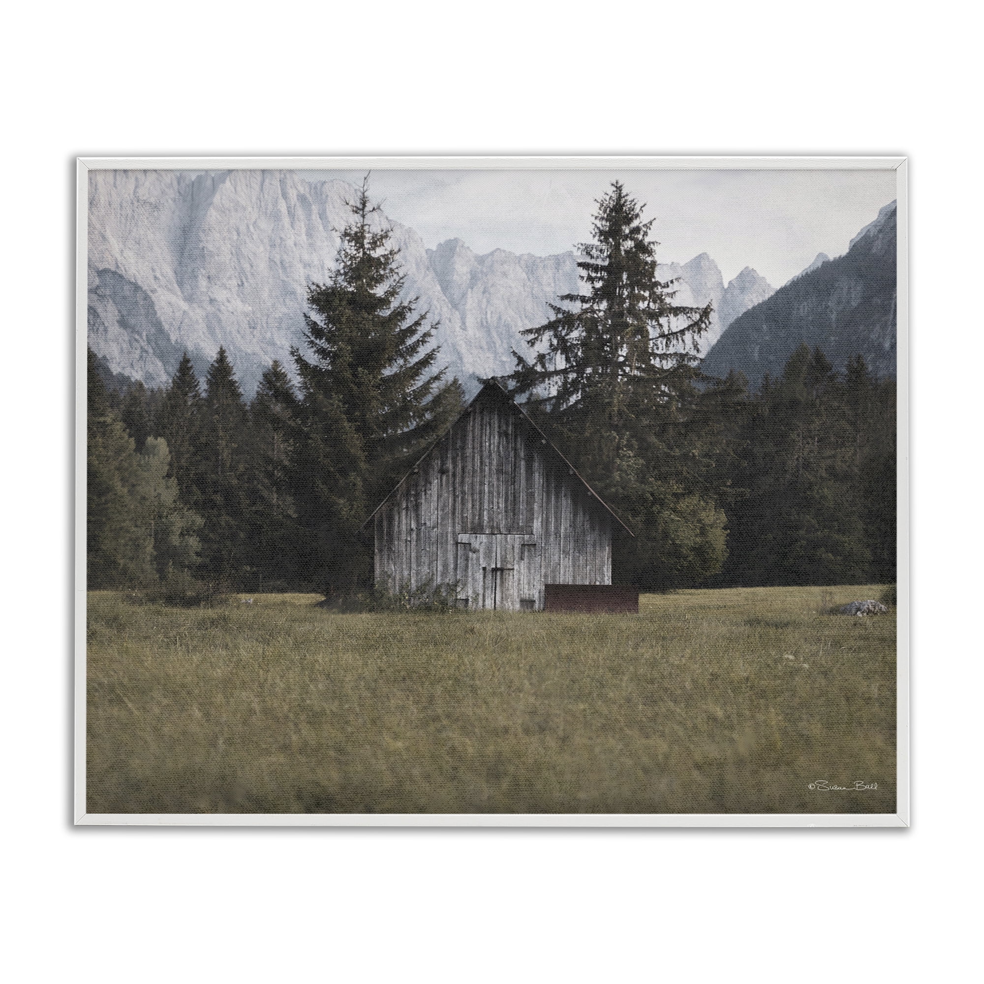 Stupell Industries Rustic Cabin Landscape Landscape Painting White Framed Art Print Wall Art, 20 x 16