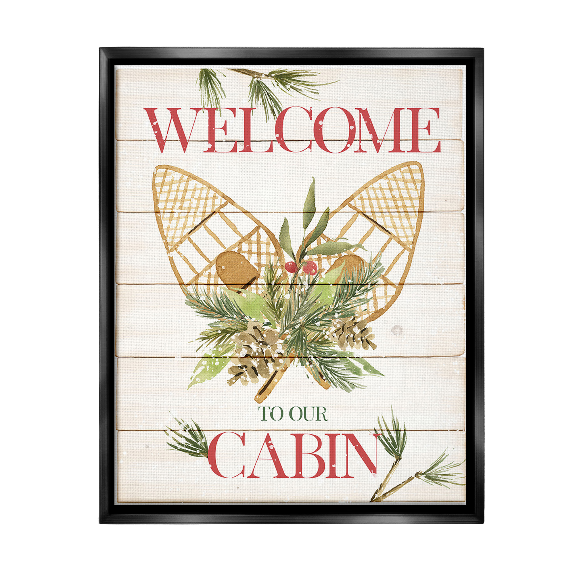Stupell Industries Rustic Cabin Welcome Botanical & Floral Painting Black Floater Framed Canvas Art Print Wall Art, 25 x 31