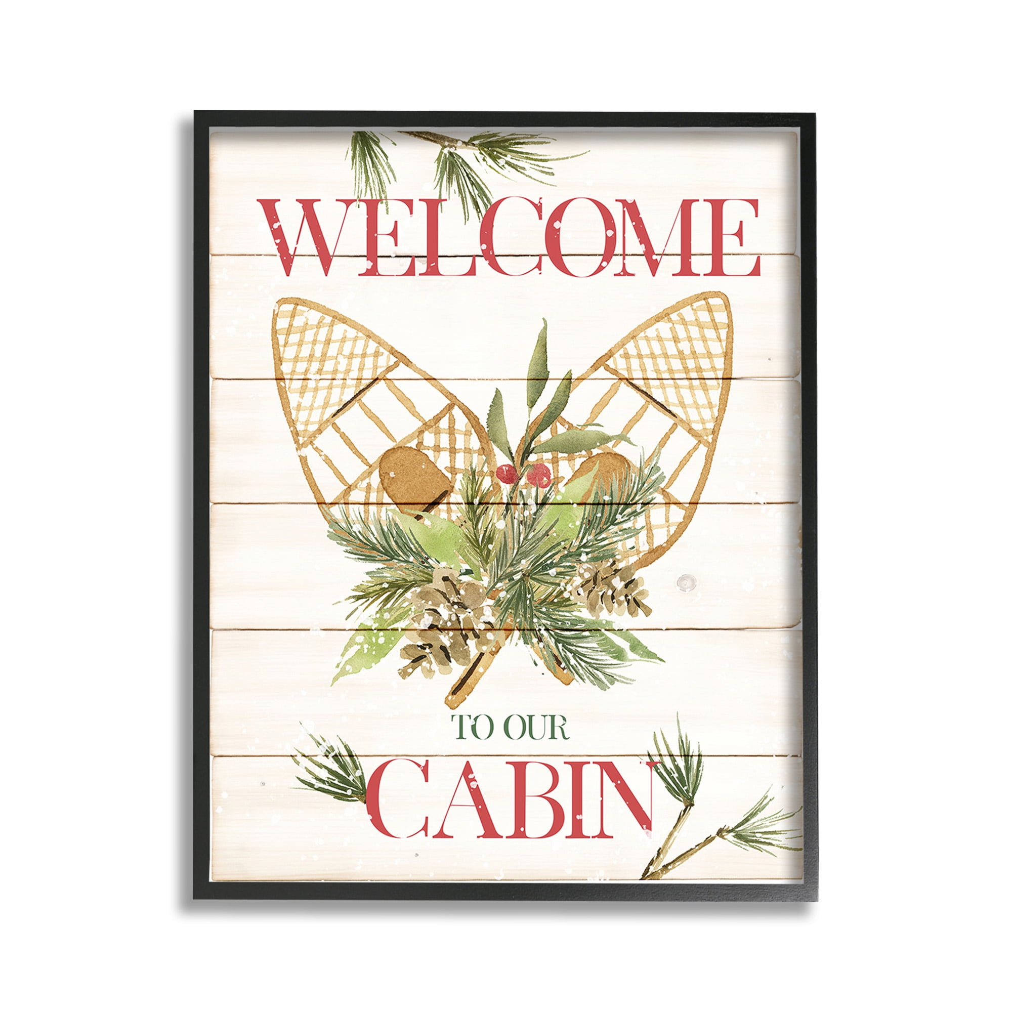 Stupell Industries Rustic Cabin Welcome Botanical & Floral Painting Black Framed Art Print Wall Art, 11 x 14