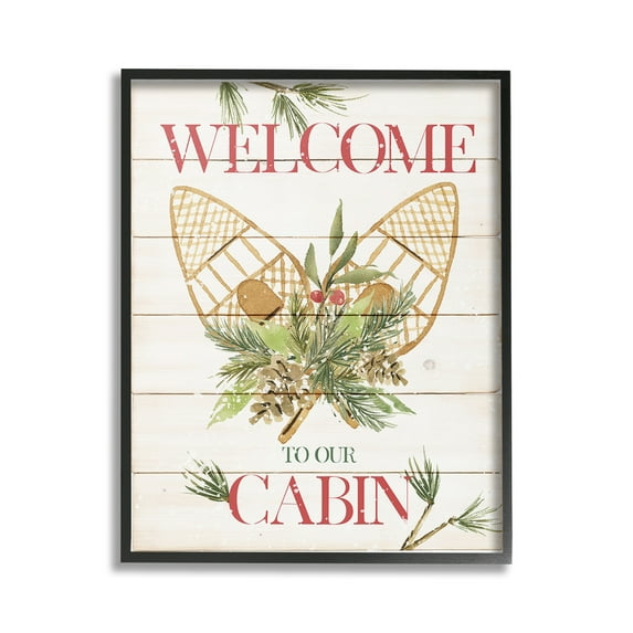 Stupell Industries Rustic Cabin Welcome Botanical & Floral Painting Black Framed Art Print Wall Art, 16 x 20