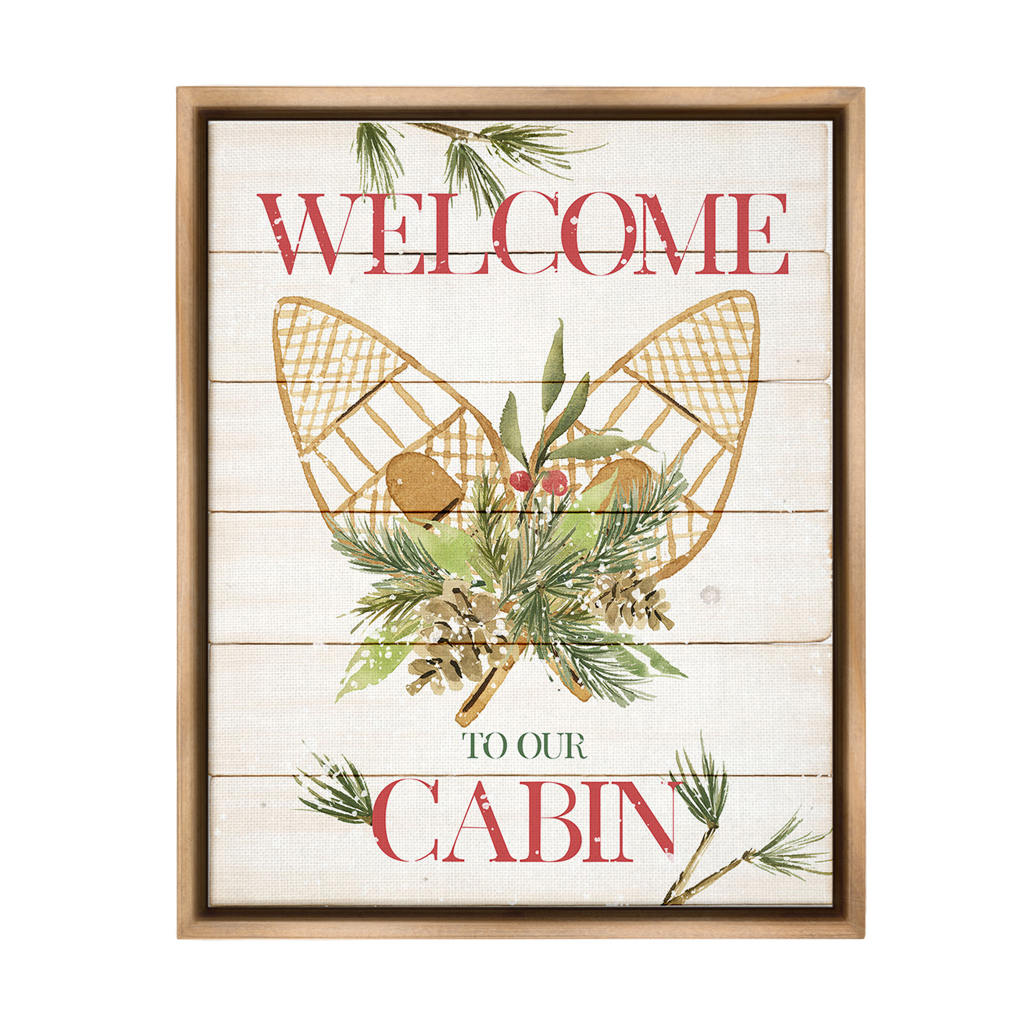 Stupell Industries Rustic Cabin Welcome Botanical & Floral Painting Brown Floater Framed Canvas Art Print Wall Art, 17 x 21