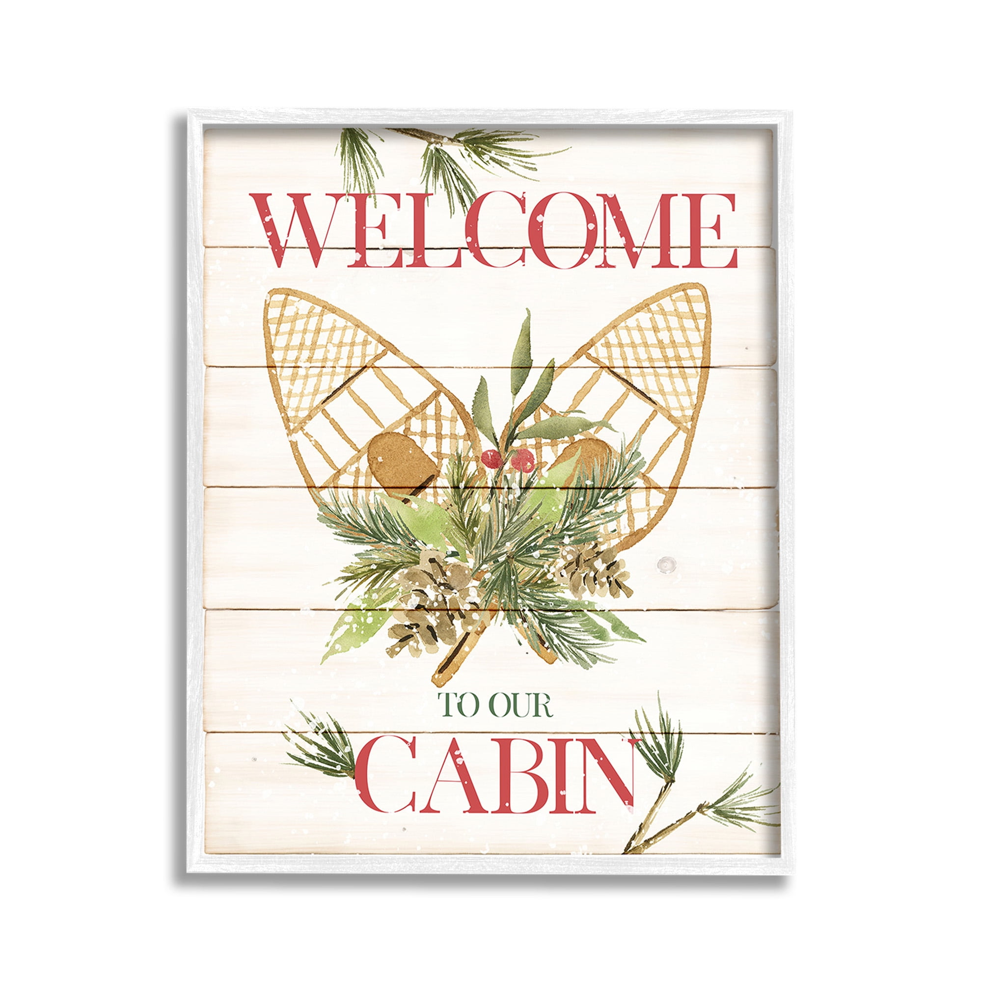 Stupell Industries Rustic Cabin Welcome Botanical & Floral Painting White Framed Art Print Wall Art, 11 x 14