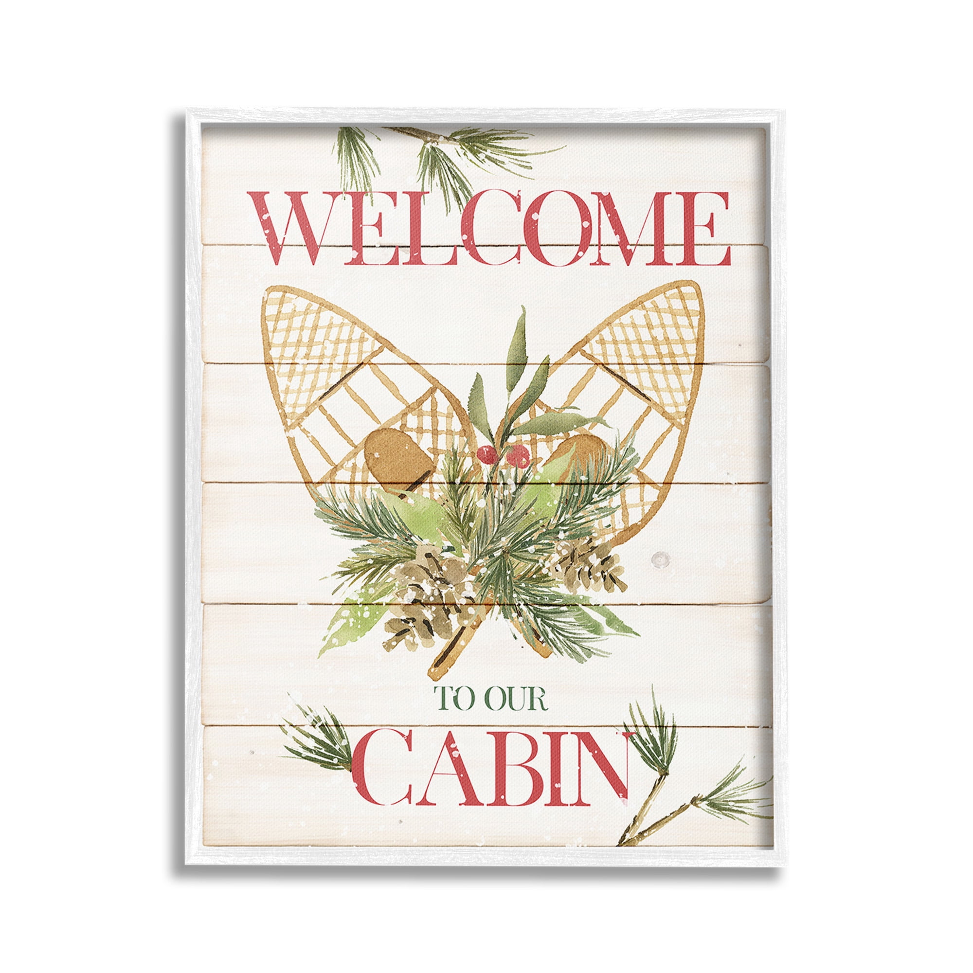 Stupell Industries Rustic Cabin Welcome Botanical & Floral Painting White Framed Art Print Wall Art, 24 x 30