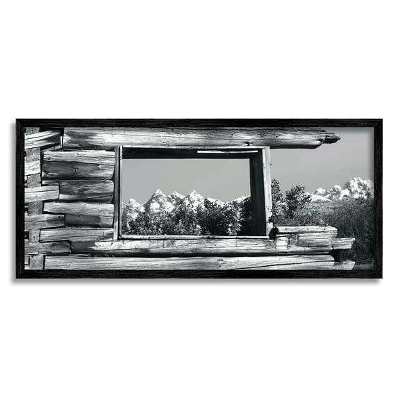 Stupell Industries Rustic Cabin Window Landscape Photography Black Framed Art Print Wall Art, 24 x 10