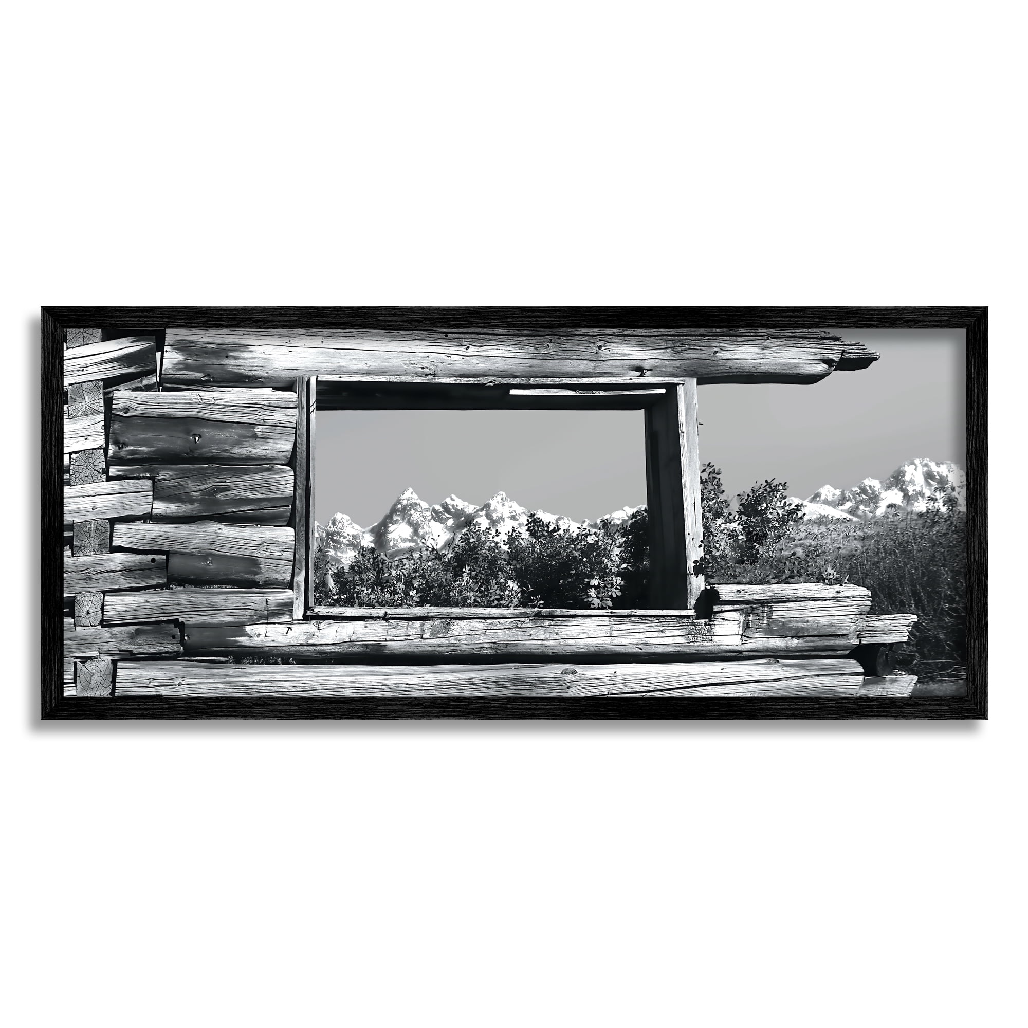 Stupell Industries Rustic Cabin Window Landscape Photography Black Framed Art Print Wall Art, 30 x 13