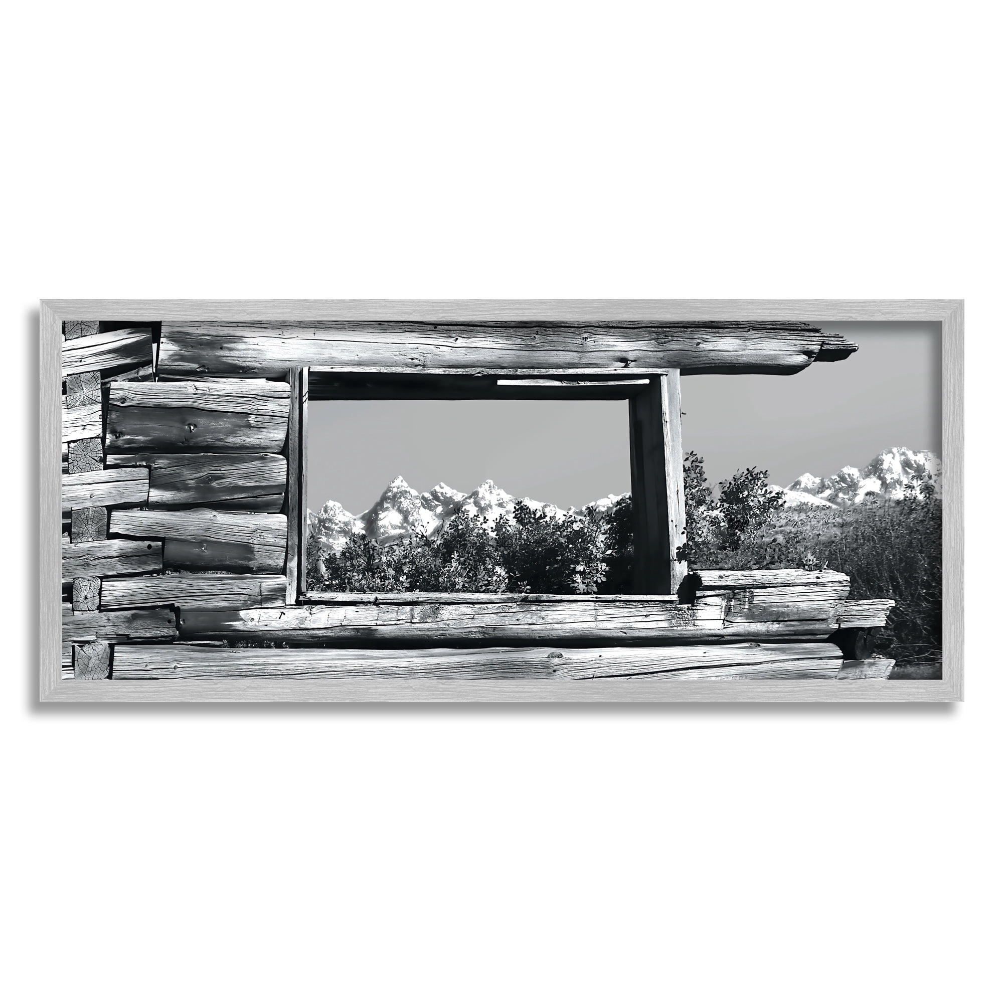 Stupell Industries Rustic Cabin Window Landscape Photography Gray Framed Art Print Wall Art, 30 x 13