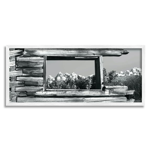 Stupell Industries Rustic Cabin Window Landscape Photography White Framed Art Print Wall Art, 24 x 10