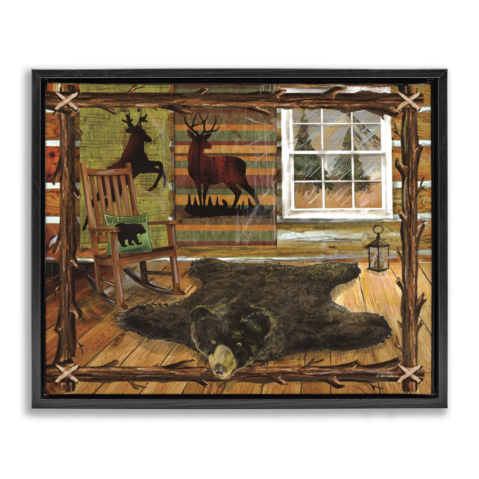 Stupell Industries Rustic Cabin with Border Animals & Insects Painting Black Floater Framed Art Print Wall Art, 31 x 25