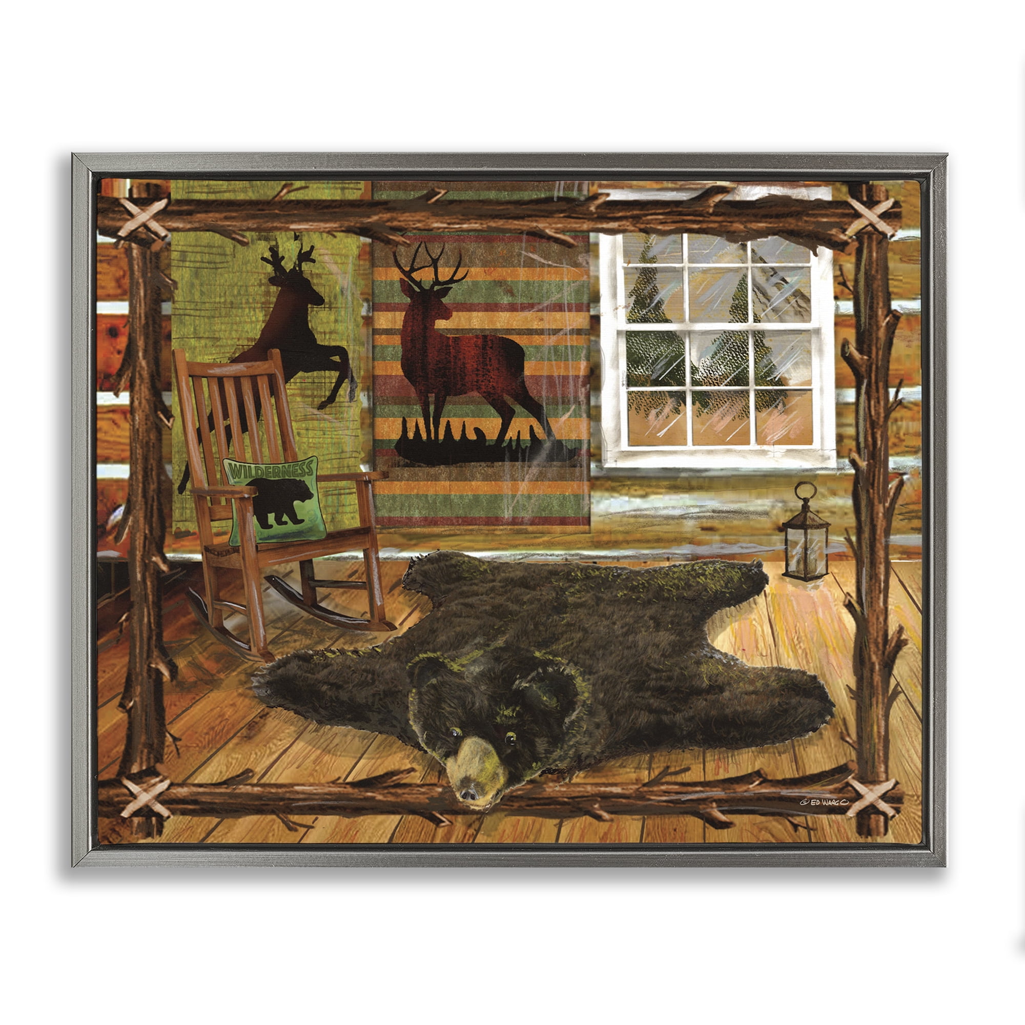 Stupell Industries Rustic Cabin with Border Animals & Insects Painting