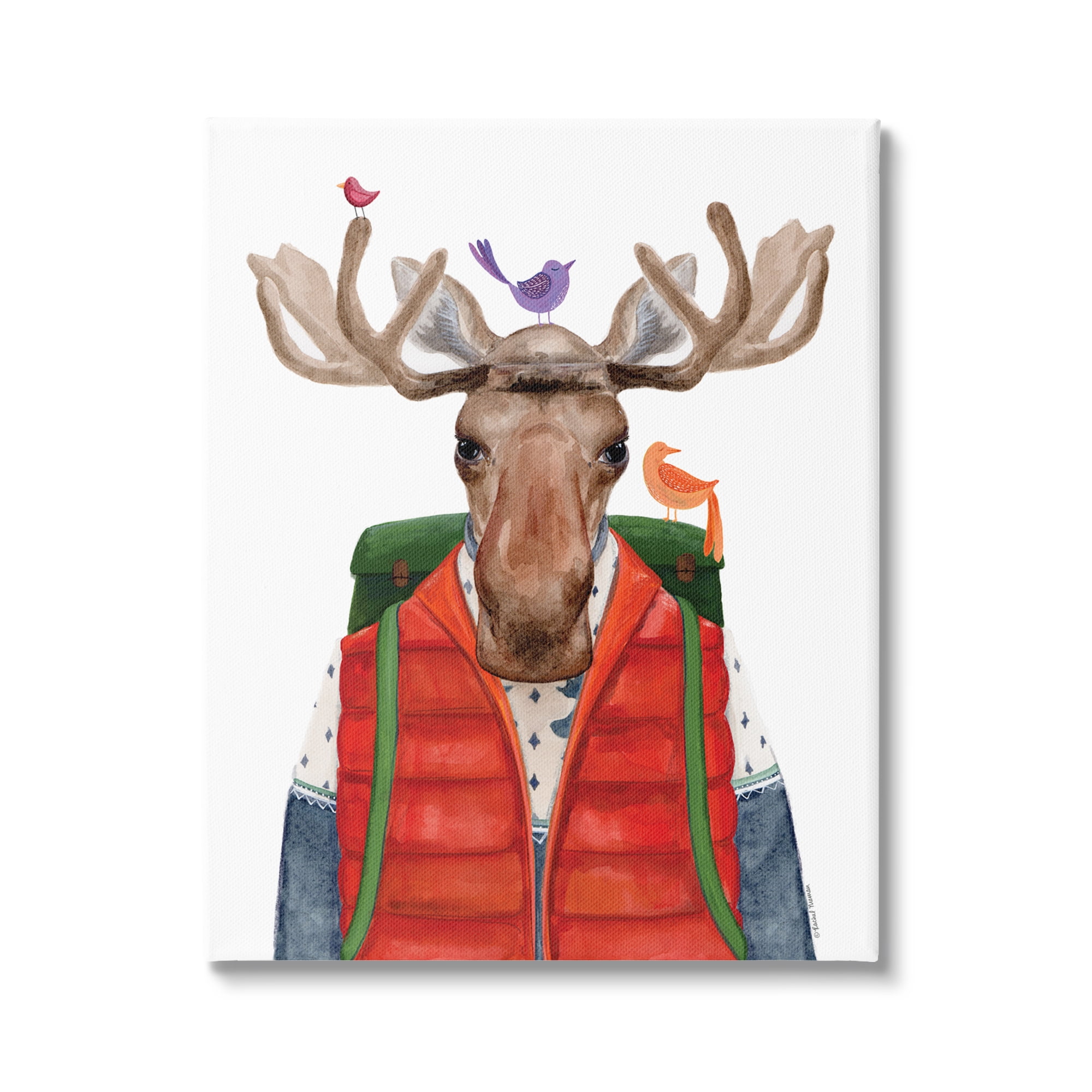 Stupell Industries Rustic Camp Attire Moose Antlers Perched Birds Canvas Wall Art, 36 x 48, Design by Rachel Nieman