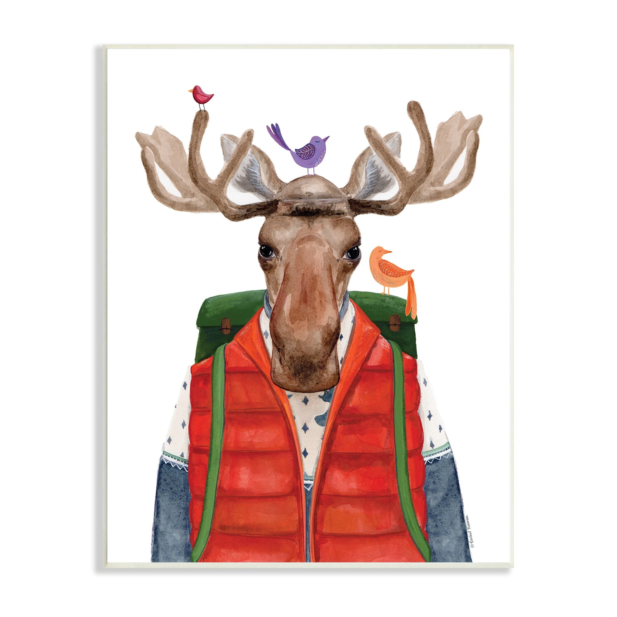 Stupell Industries Rustic Camp Attire Moose Antlers Perched Birds Wood Wall Art, 10 x 15, Design by Rachel Nieman