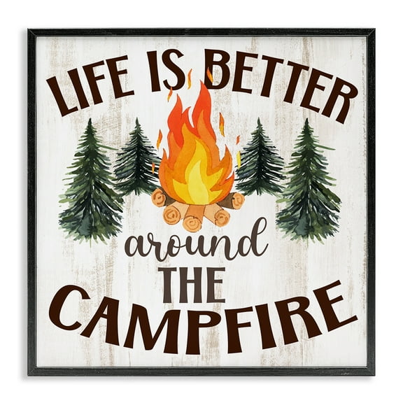 Stupell Industries Rustic Campfire Phrase Landscape Painting Black Framed Art Print Wall Art, 12 x 12