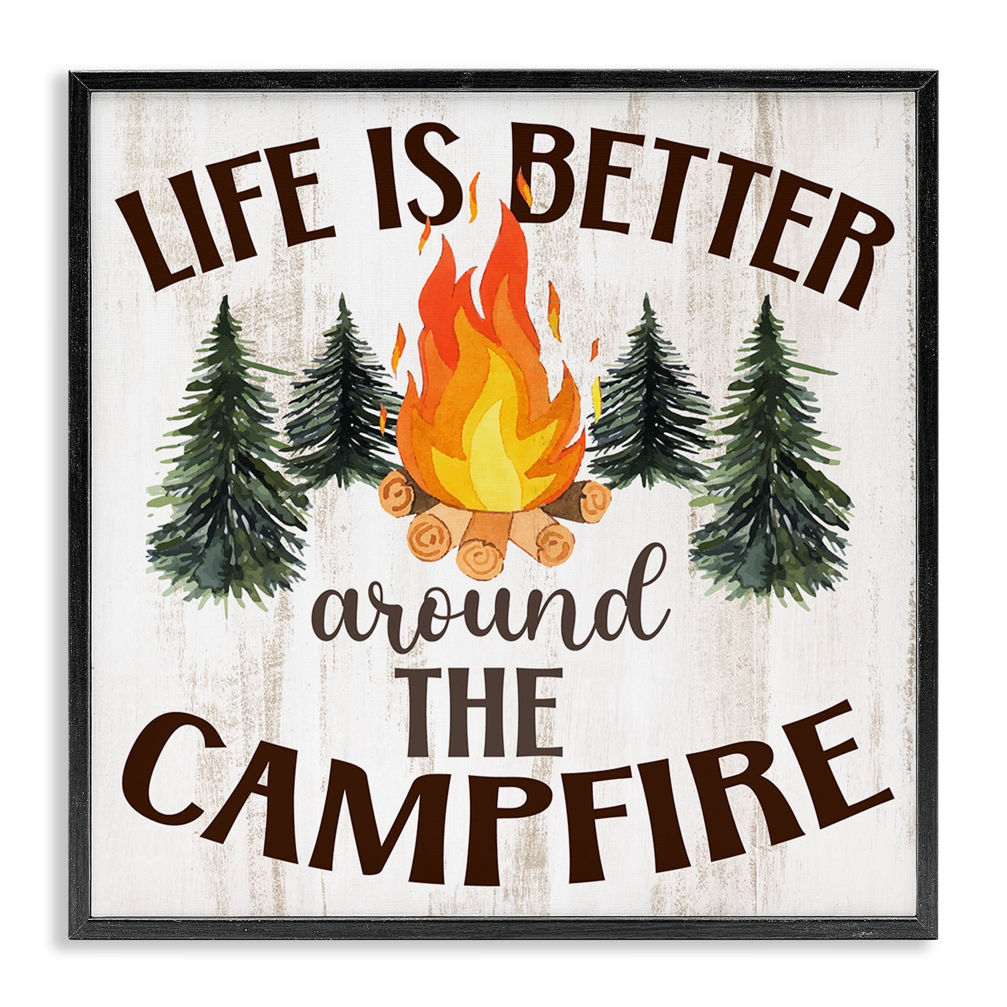 Stupell Industries Rustic Campfire Phrase Landscape Painting Black Framed Art Print Wall Art, 24 x 24