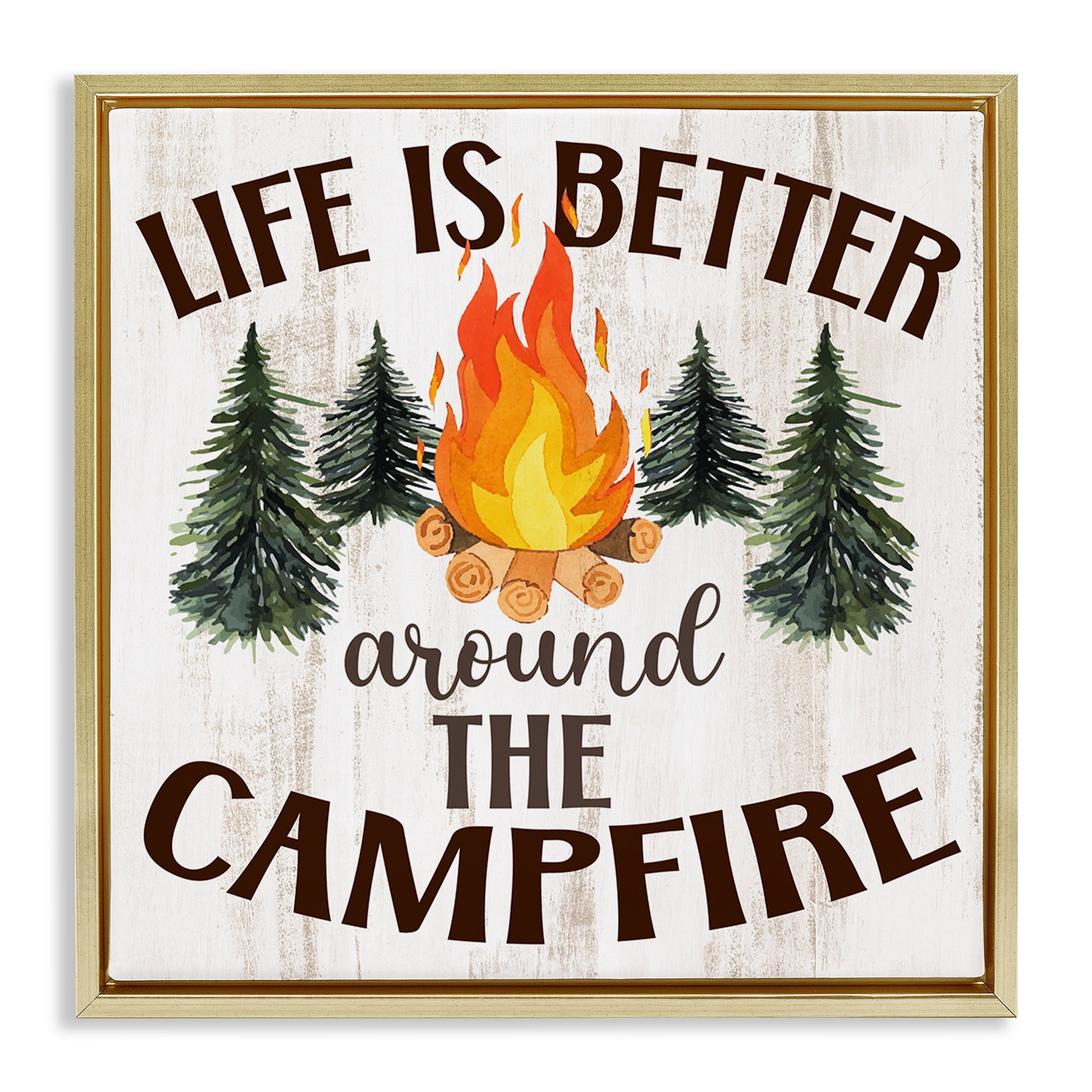 Stupell Industries Rustic Campfire Phrase Landscape Painting Gold Floater Framed Canvas Art Print Wall Art, 25 x 25