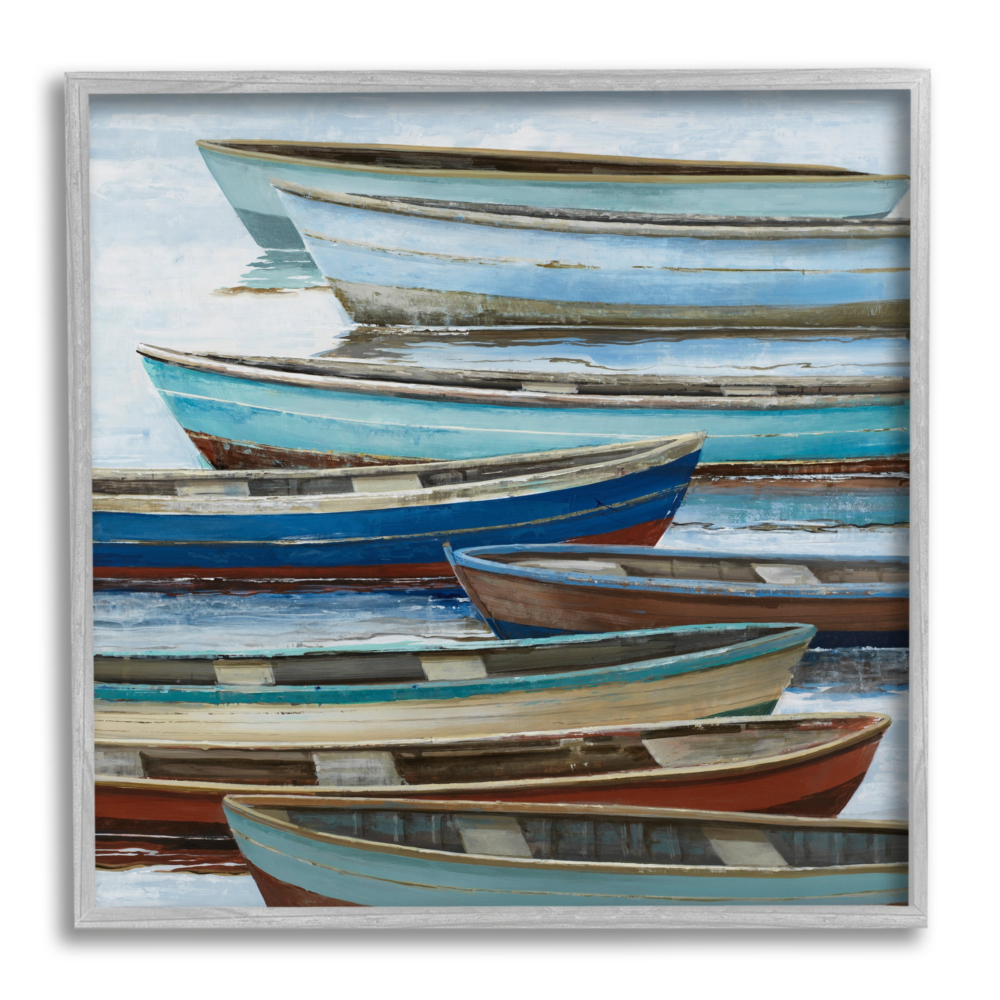 Stupell Industries Rustic Canoes on Lake Transportation Painting Gray Framed Art Print Wall Art, 17 x 17