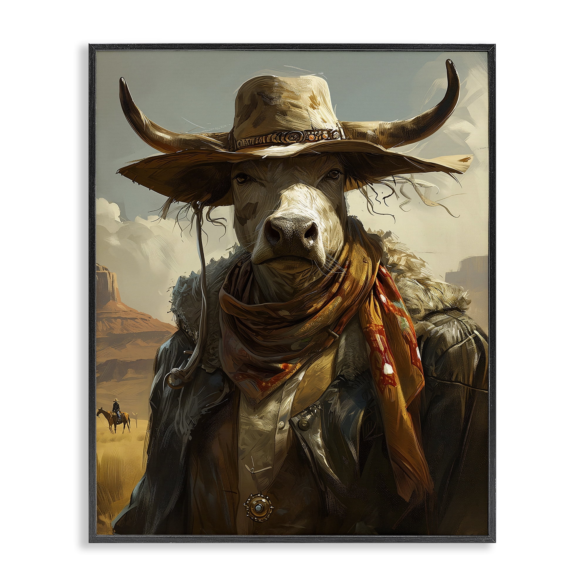 Stupell Industries Rustic Cattle Cowboy Novelty Painting Black Framed Art Print Wall Art, 24 x 30