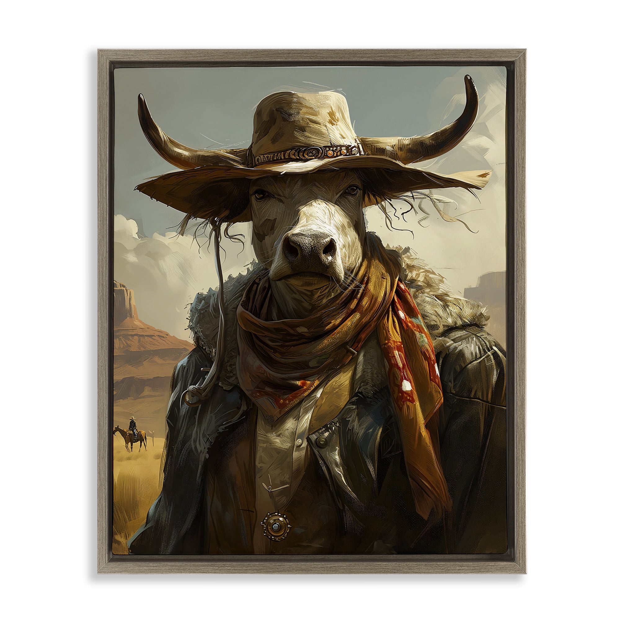 Stupell Industries Rustic Cattle Cowboy Novelty Painting Brown Floater Framed Canvas Art Print Wall Art, 17 x 21