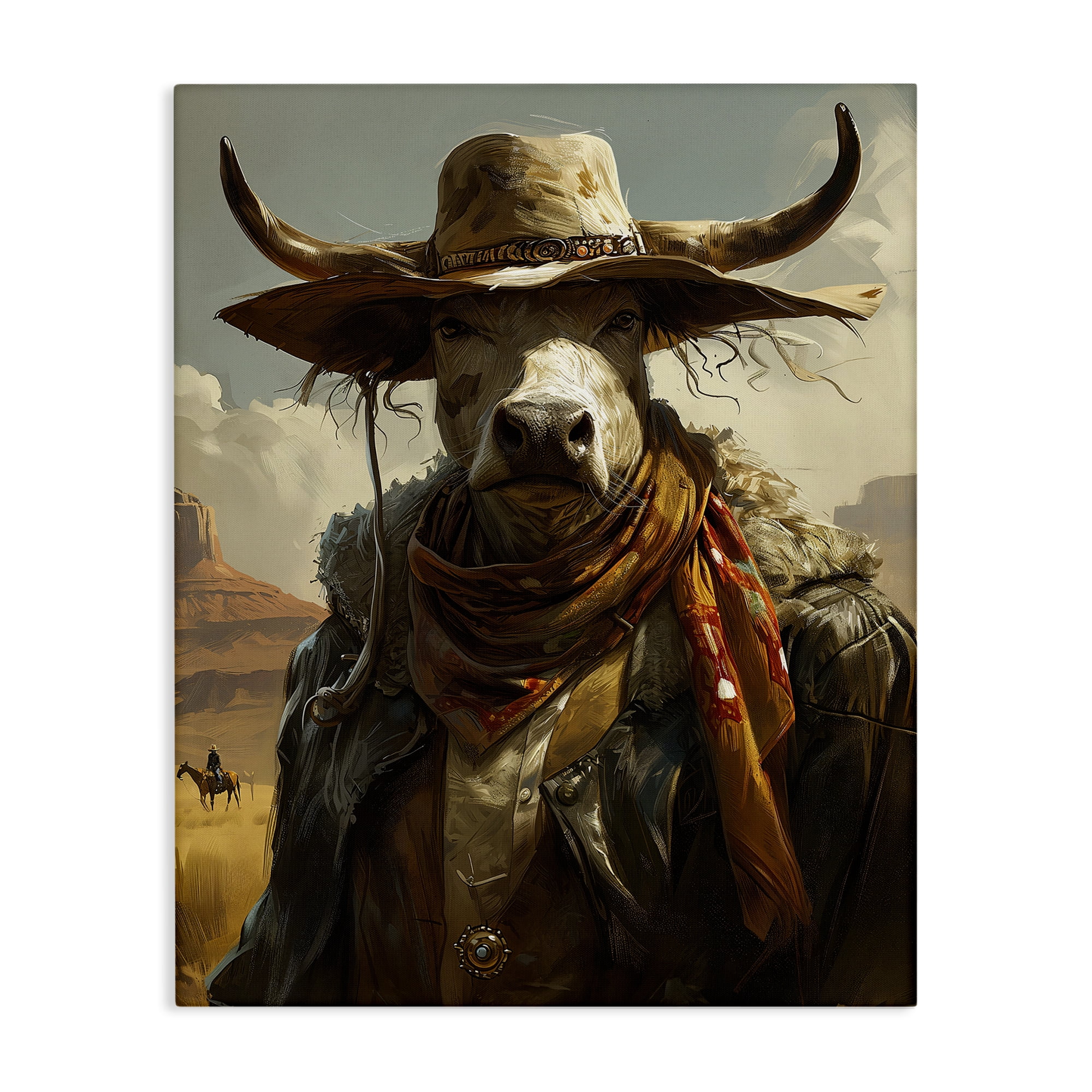 Stupell Industries Rustic Cattle Cowboy Novelty Painting Gallery Wrapped Canvas Art Print Wall Art, 36 x 48