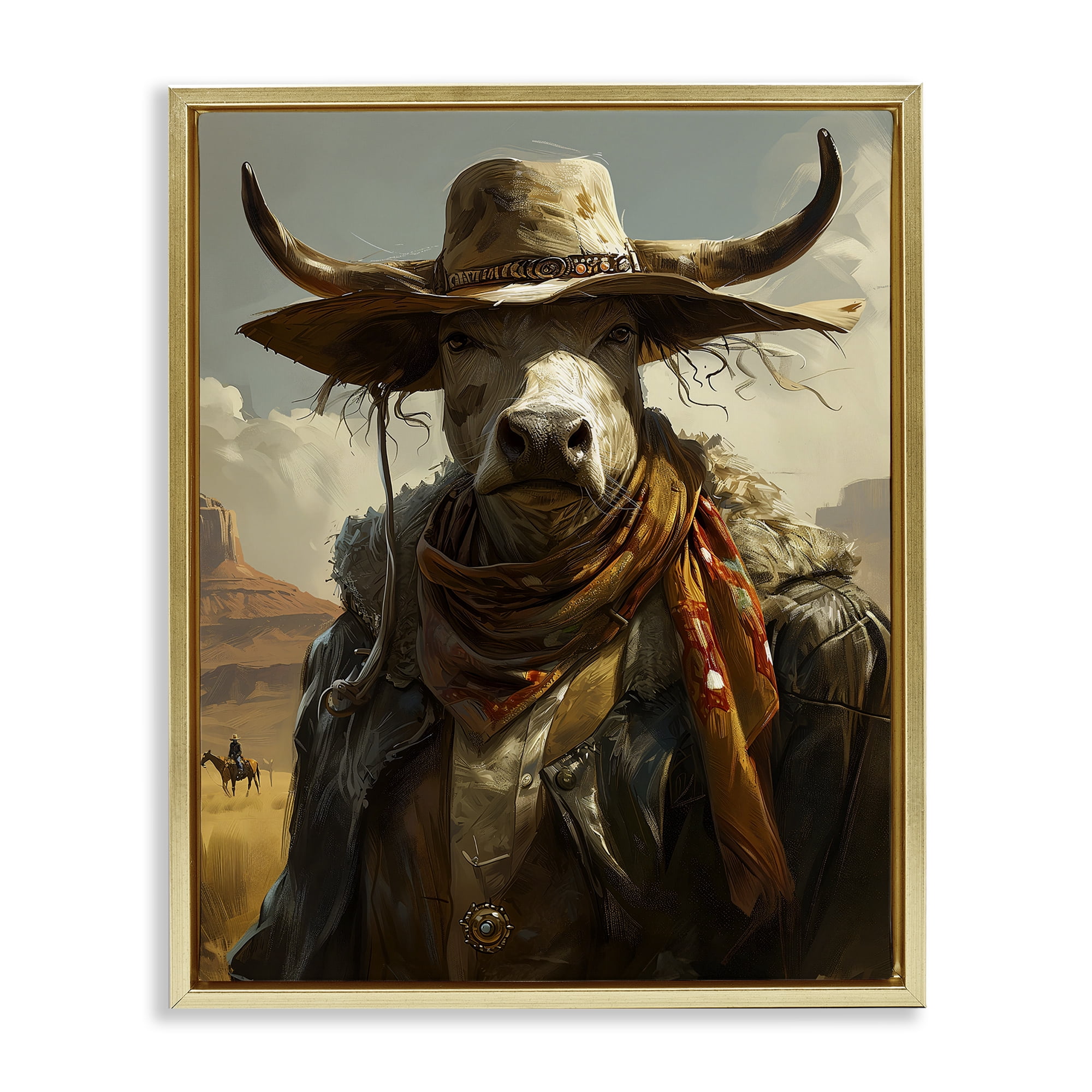 Stupell Industries Rustic Cattle Cowboy Novelty Painting Gold Floater Framed Canvas Art Print Wall Art, 25 x 31