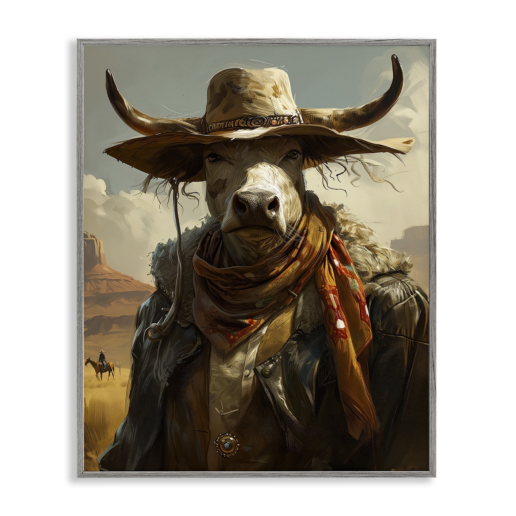 Stupell Industries Rustic Cattle Cowboy Novelty Painting Gray Framed Art Print Wall Art, 16 x 20