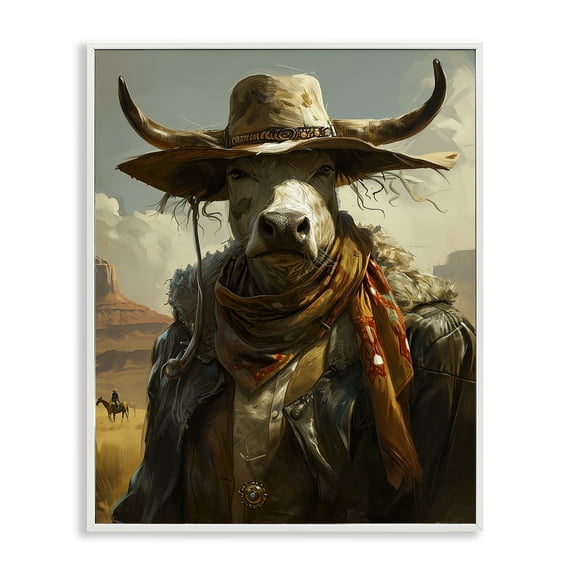 Stupell Industries Rustic Cattle Cowboy Novelty Painting White Framed Art Print Wall Art, 11 x 14