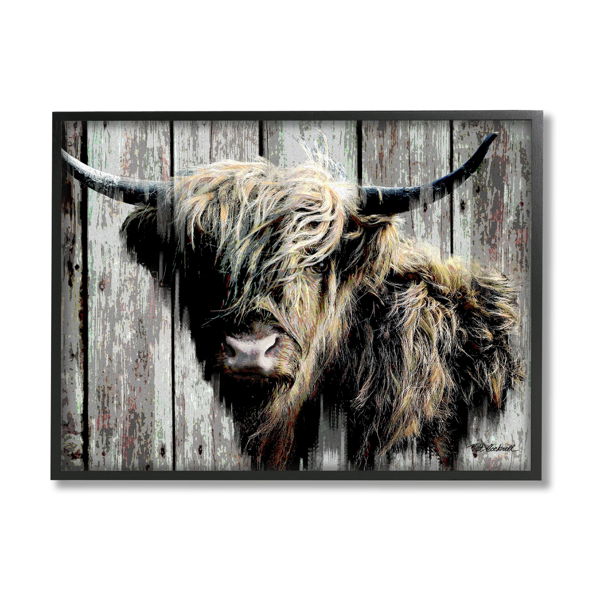 Stupell Industries Rustic Cattle Portrait Animals & Insects Painting Black Framed Art Print Wall Art, 20 x 16