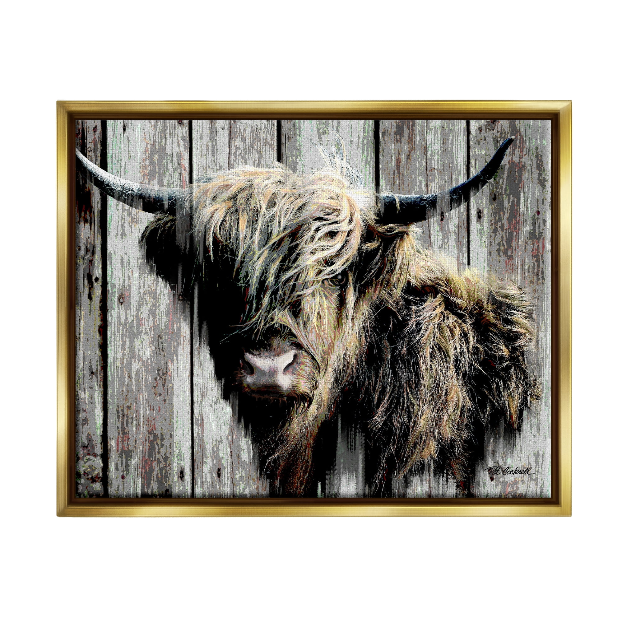 Stupell Industries Rustic Cattle Portrait Animals & Insects Painting Gold Floater Framed Canvas Art Print Wall Art, 21 x 17