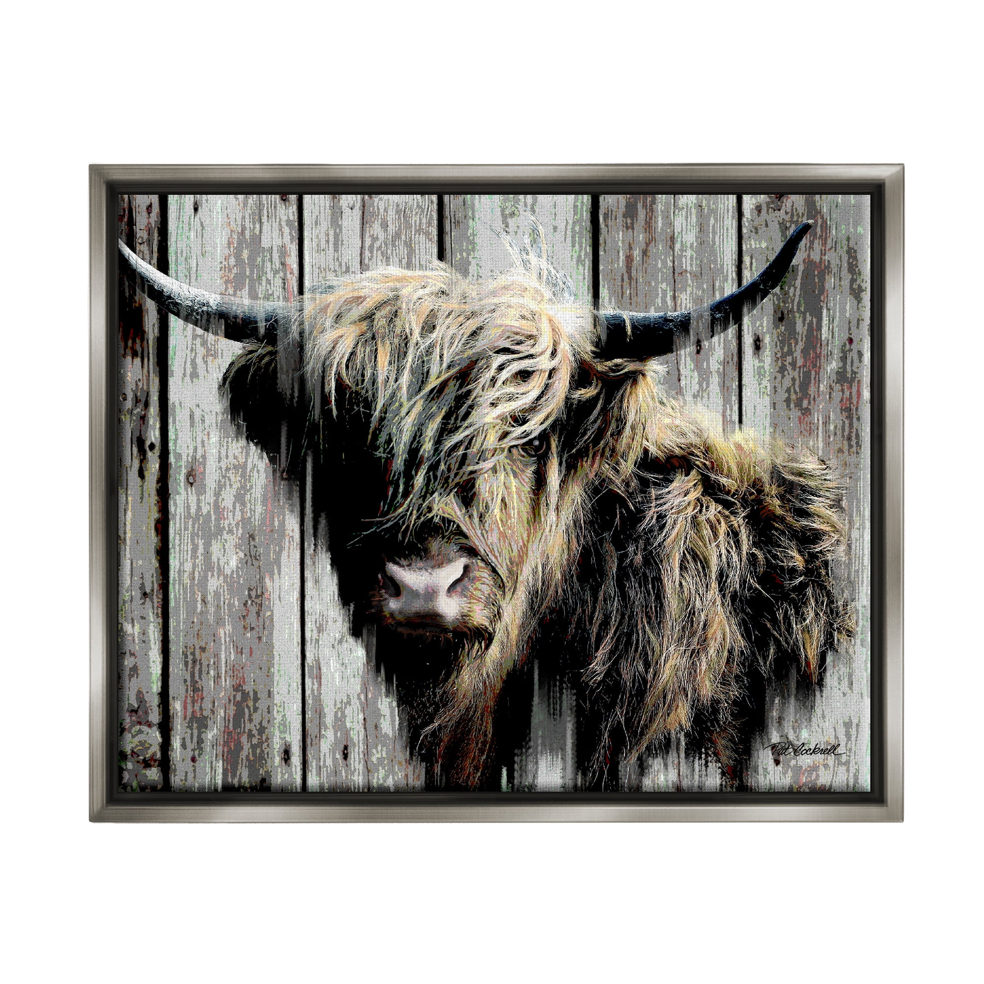 Stupell Industries Rustic Cattle Portrait Animals & Insects Painting Gray Floater Framed Canvas Art Print Wall Art, 31 x 25