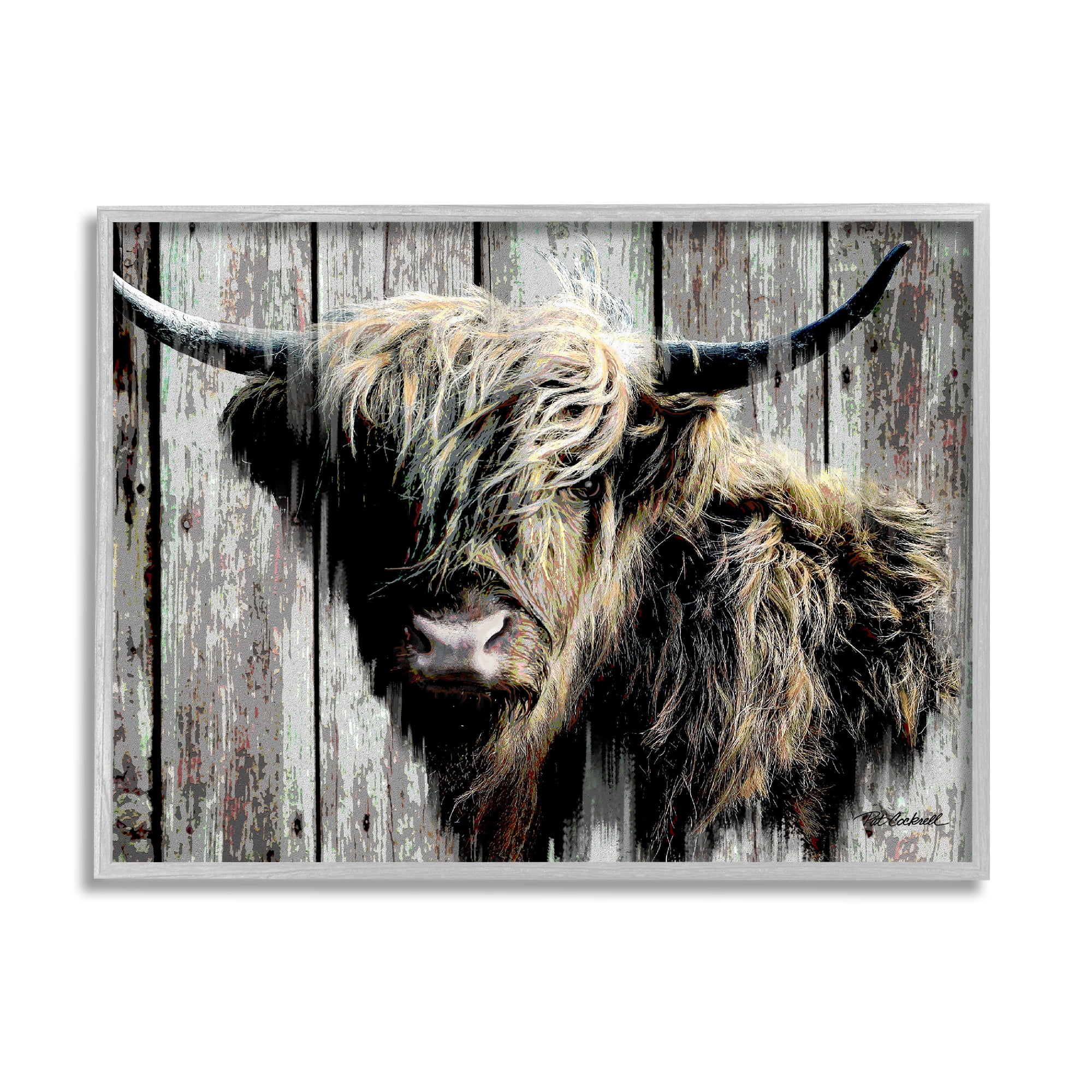Stupell Industries Rustic Cattle Portrait Animals & Insects Painting Gray Framed Art Print Wall Art, 14 x 11