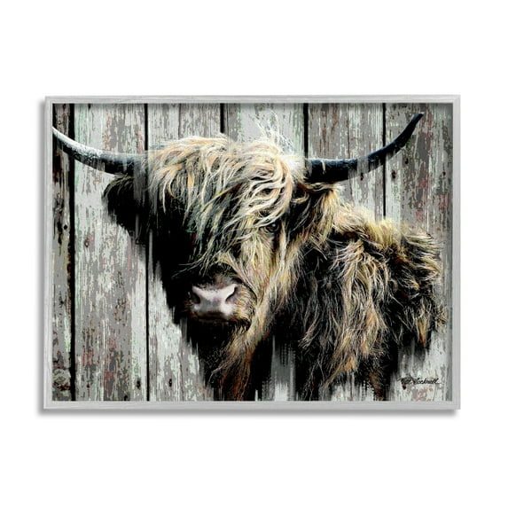 Stupell Industries Rustic Cattle Portrait Animals & Insects Painting Gray Framed Art Print Wall Art, 30 x 24