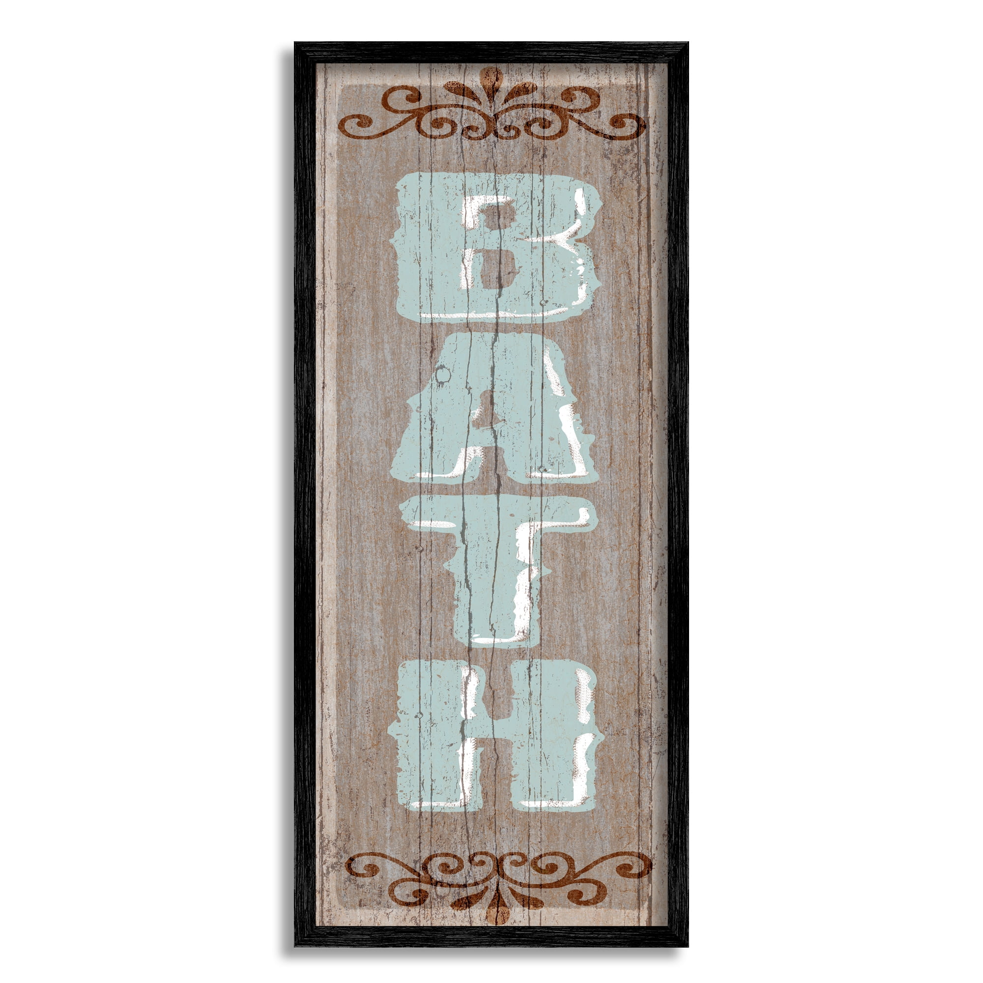 Stupell Industries Rustic Charm Bath Sign Blue Brown Family Bathroom, 10 x 24,Design by Art Licensing Studio
