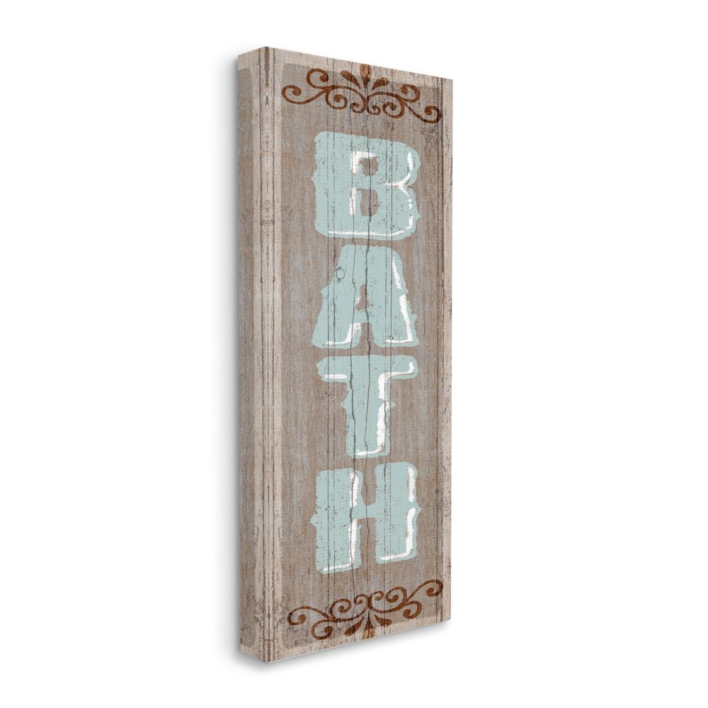 Stupell Industries Rustic Charm Bath Sign Blue Brown Family Bathroom Canvas Wall Art Design by Art Licensing Studio