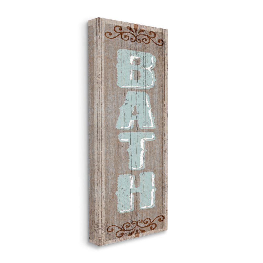 Stupell Industries Rustic Charm Bath Sign Blue Brown Family Bathroom Canvas Wall Art Design by Art Licensing Studio, 20" x 48"
